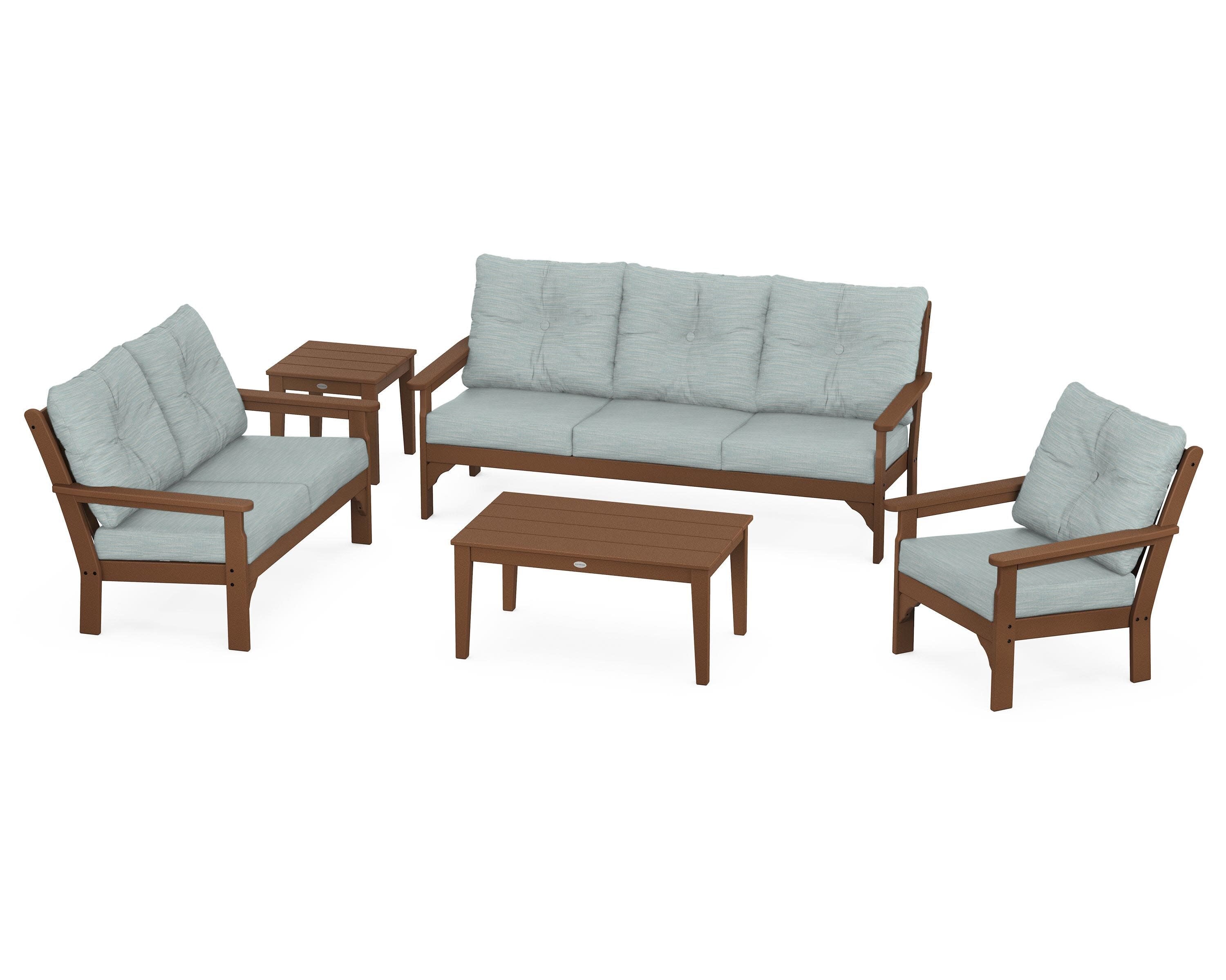 Vineyard 5 Piece Deep Seating Set in Teak / Soothe Mist