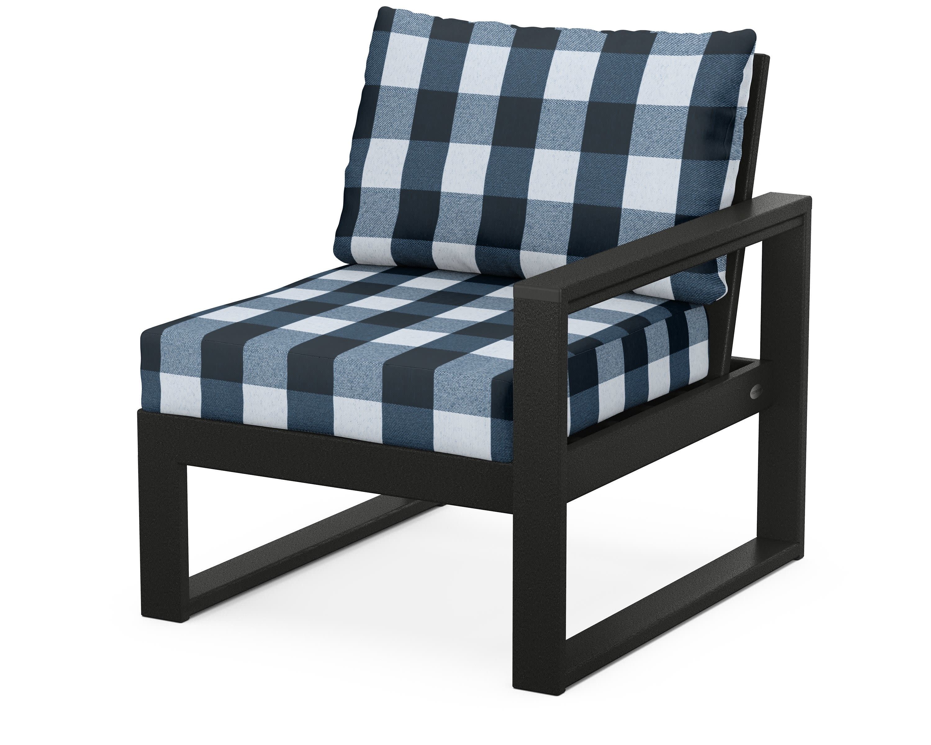 EDGE Modular Right Arm Chair in Black / Buffalo Plaid Marine Indigo