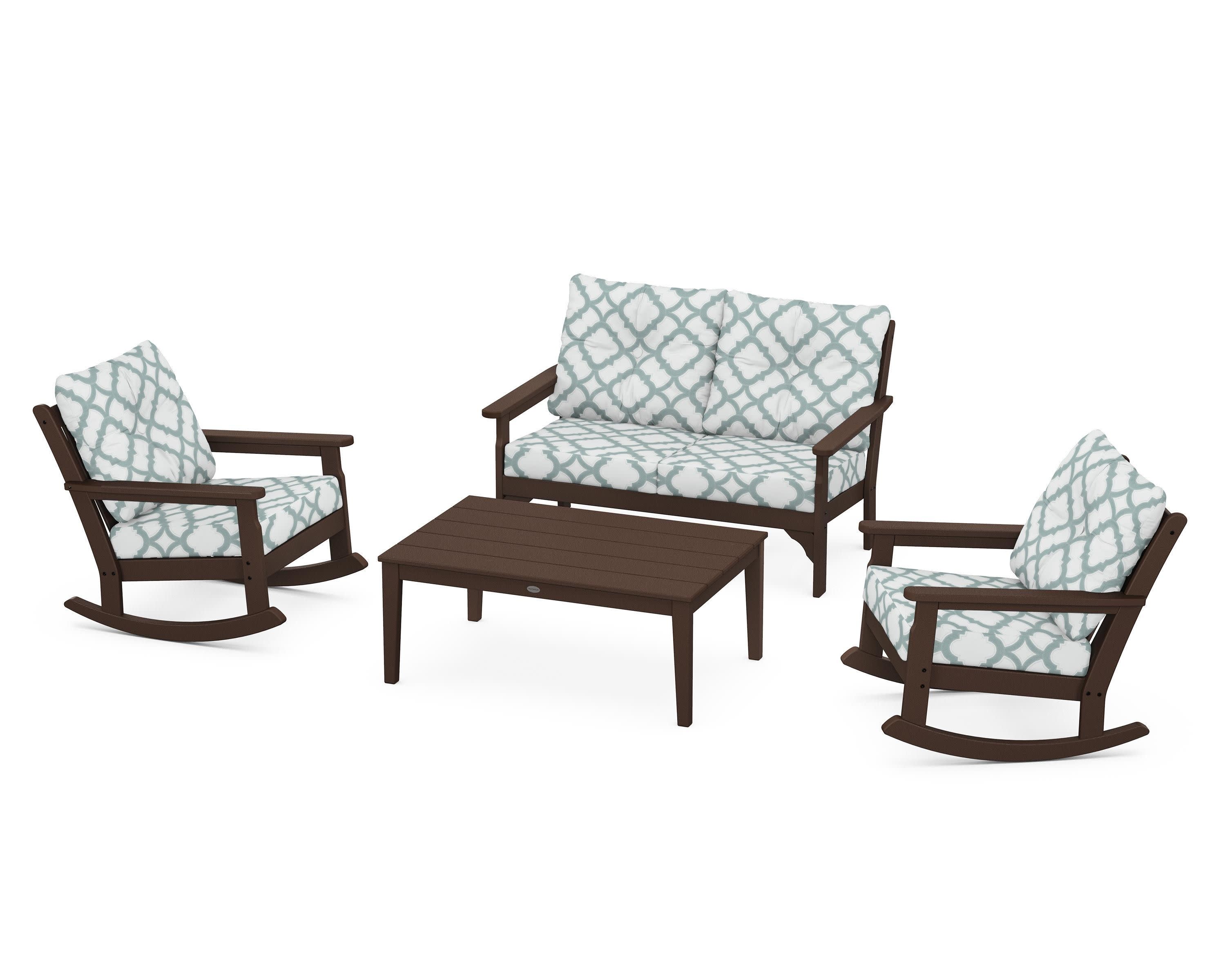 Vineyard 4-Piece Deep Seating Rocking Chair Set in Mahogany / Trellis Glacier Spa