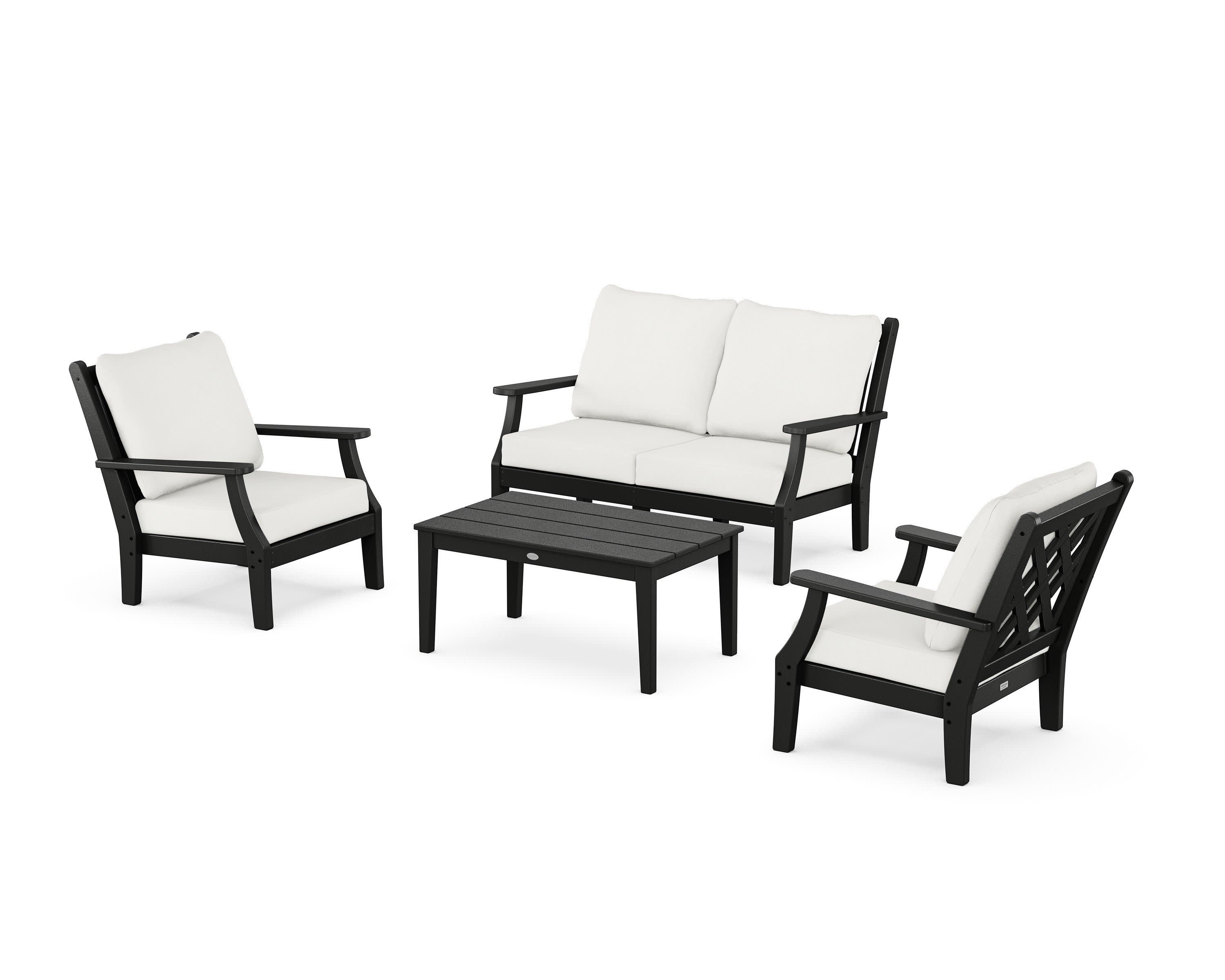 Wovendale 4-Piece Deep Seating Set with Loveseat in Black / Natural Linen