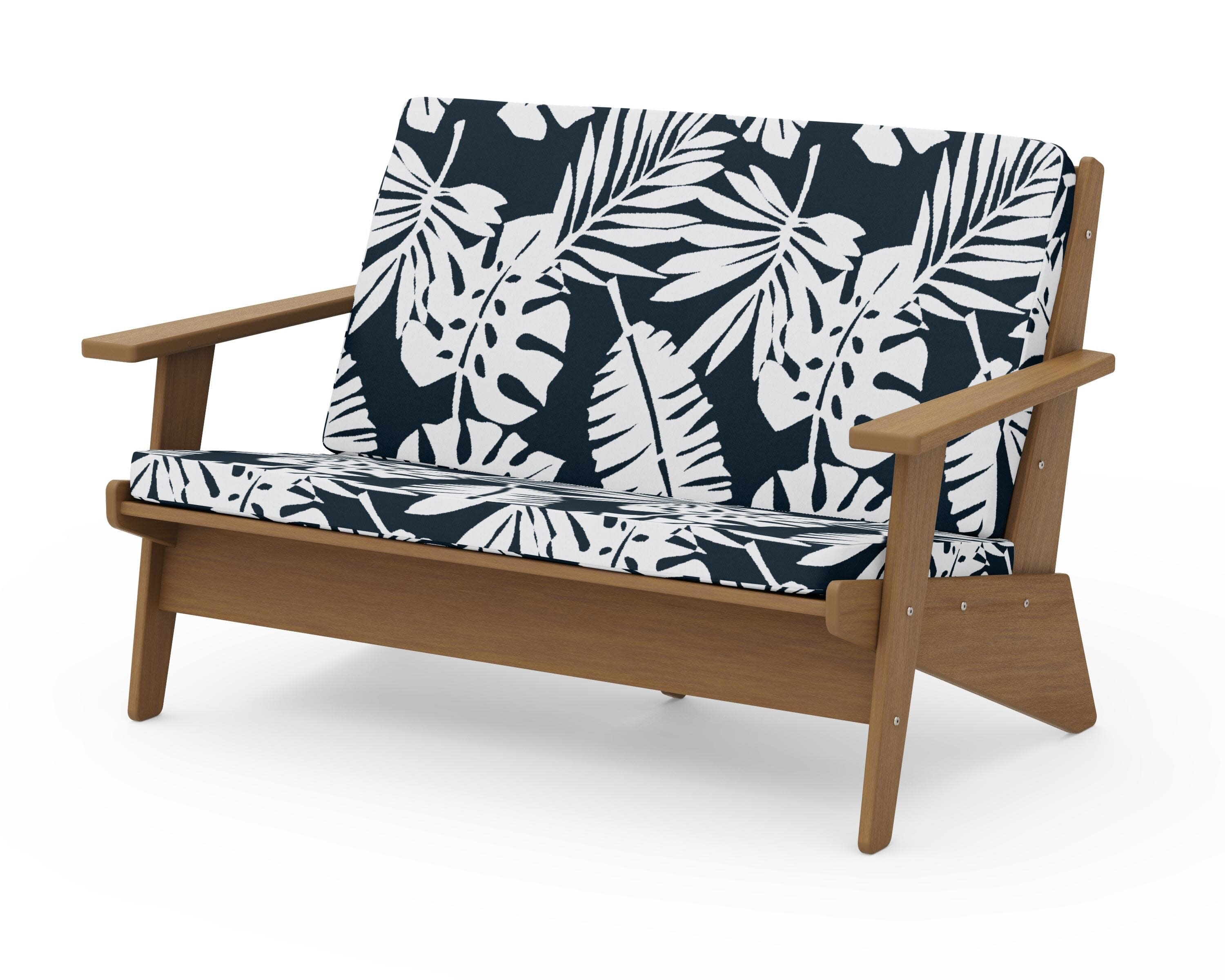 Riviera Modern Lounge Loveseat in Natural / Leaf Marine Indigo