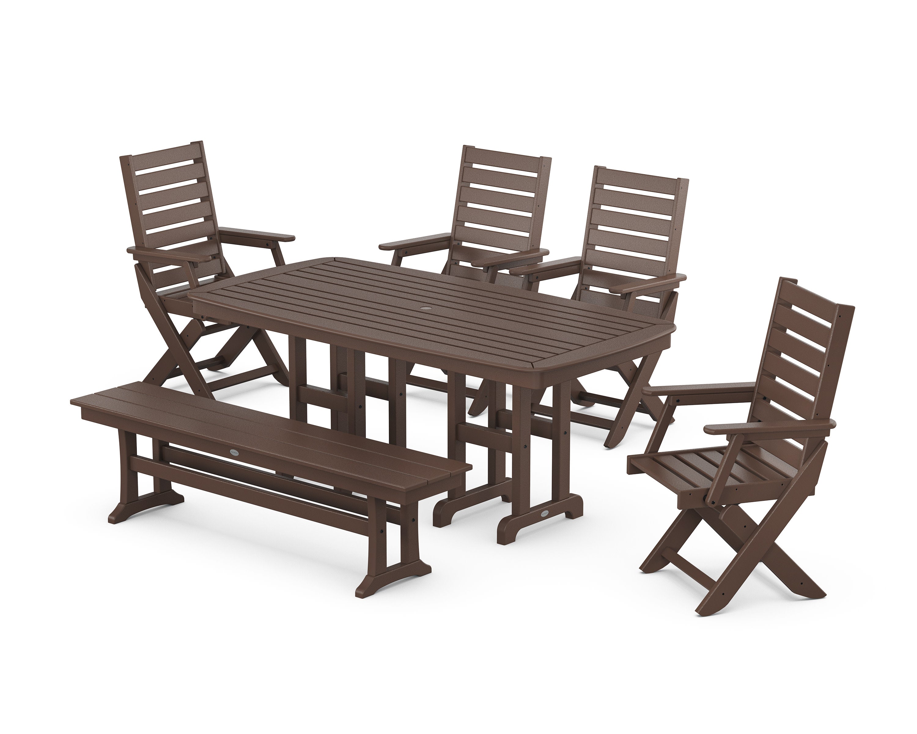 Captain Folding Chair 6-Piece Dining Set with Bench in Mahogany