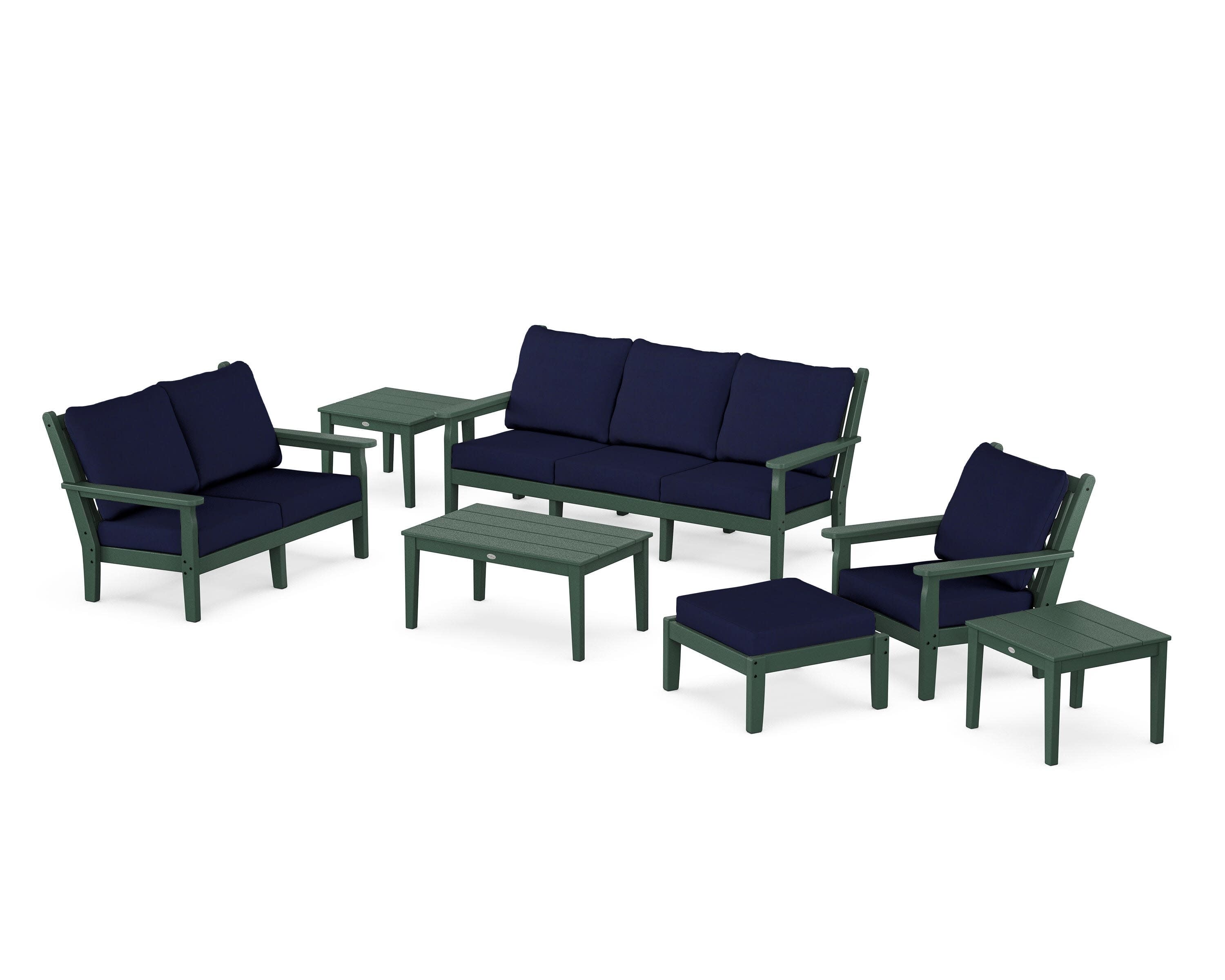 Chippendale 7-Piece Deep Seating Set in Green / Navy