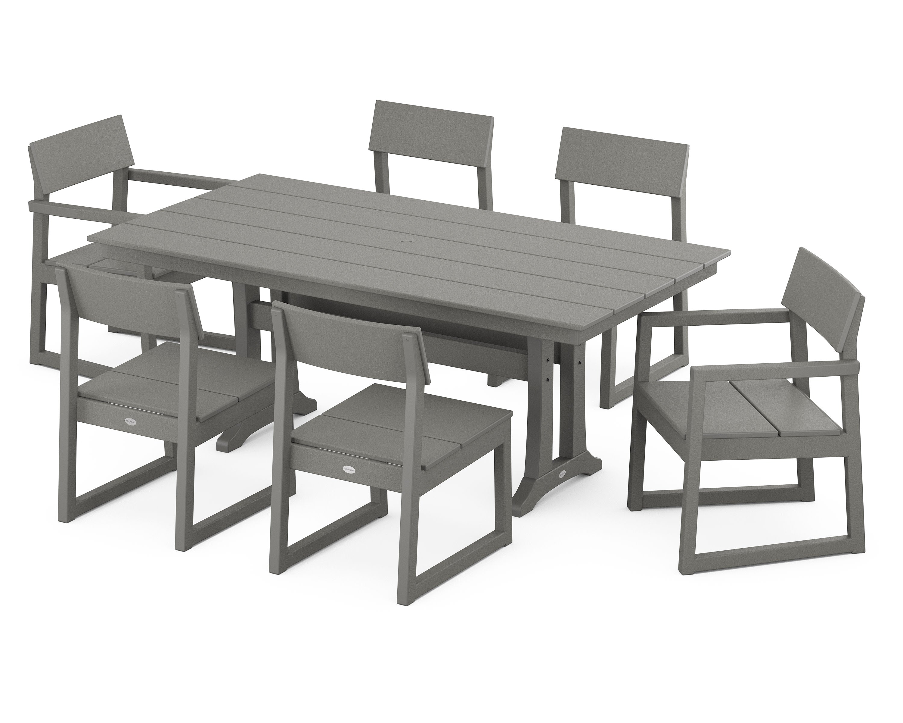 EDGE 7-Piece Farmhouse Trestle Dining Set in Slate Grey