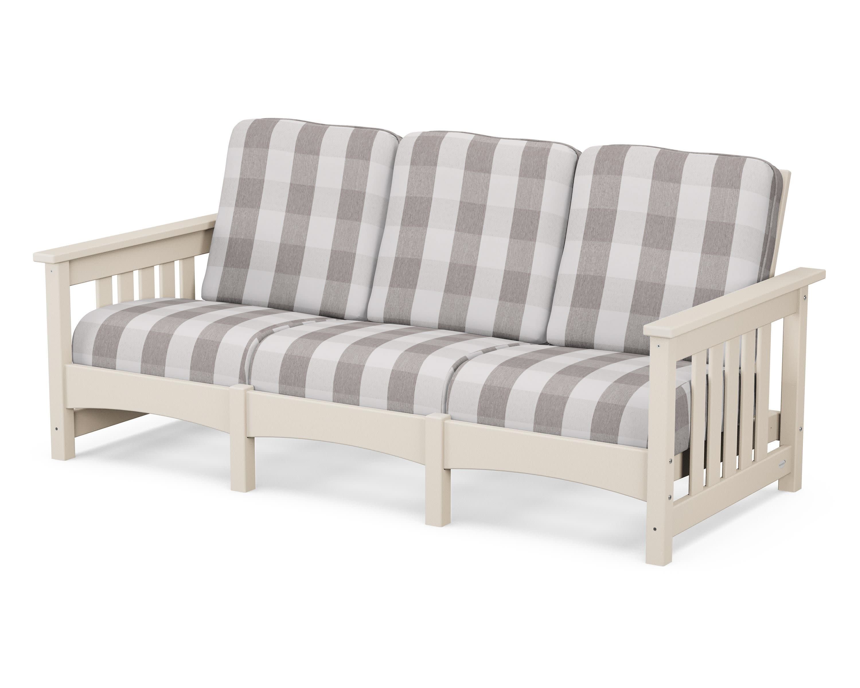 Club Mission Sofa in Sand / Buffalo Plaid Grey Mist