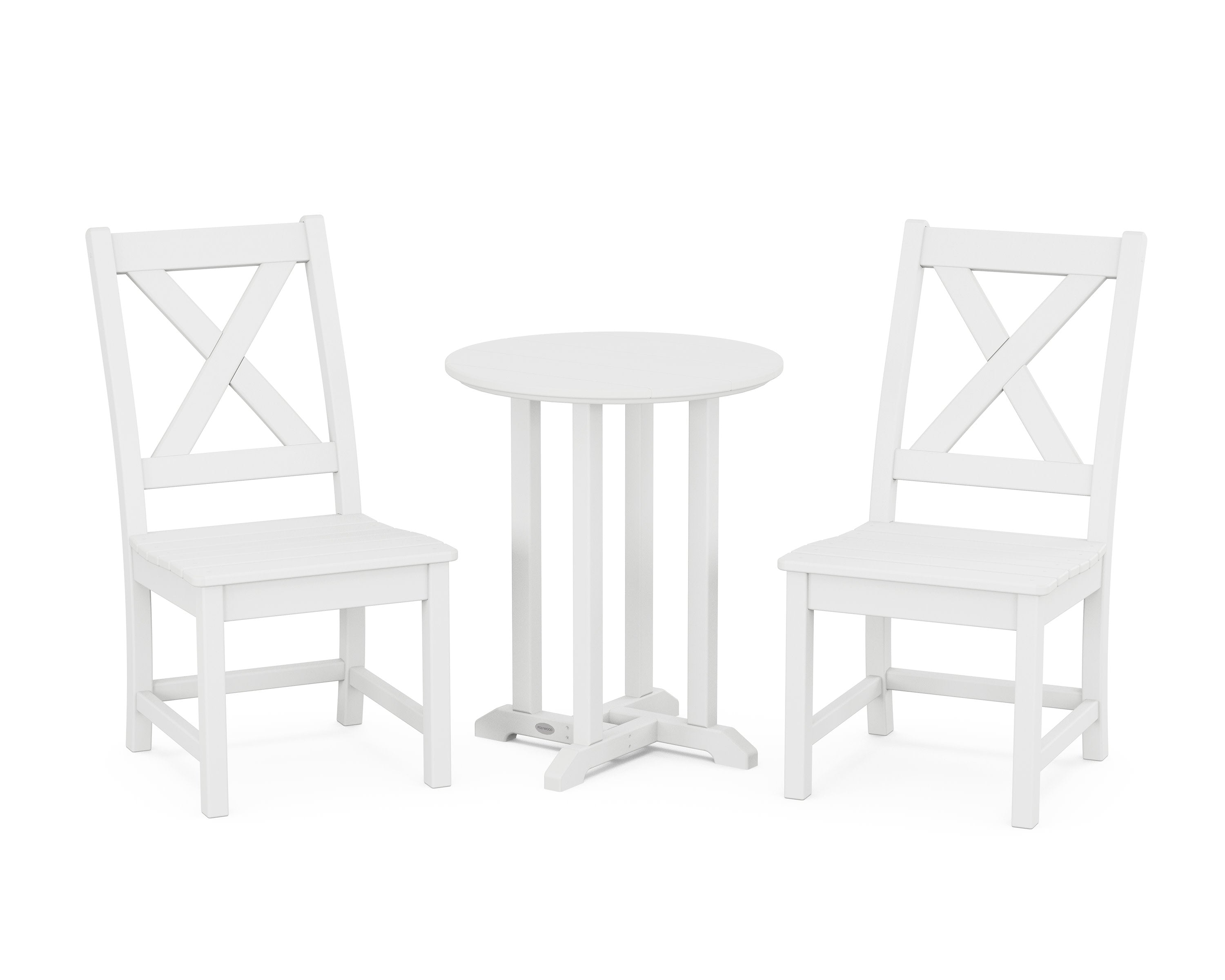 Braxton Side Chair 3-Piece Round Bistro Dining Set in White