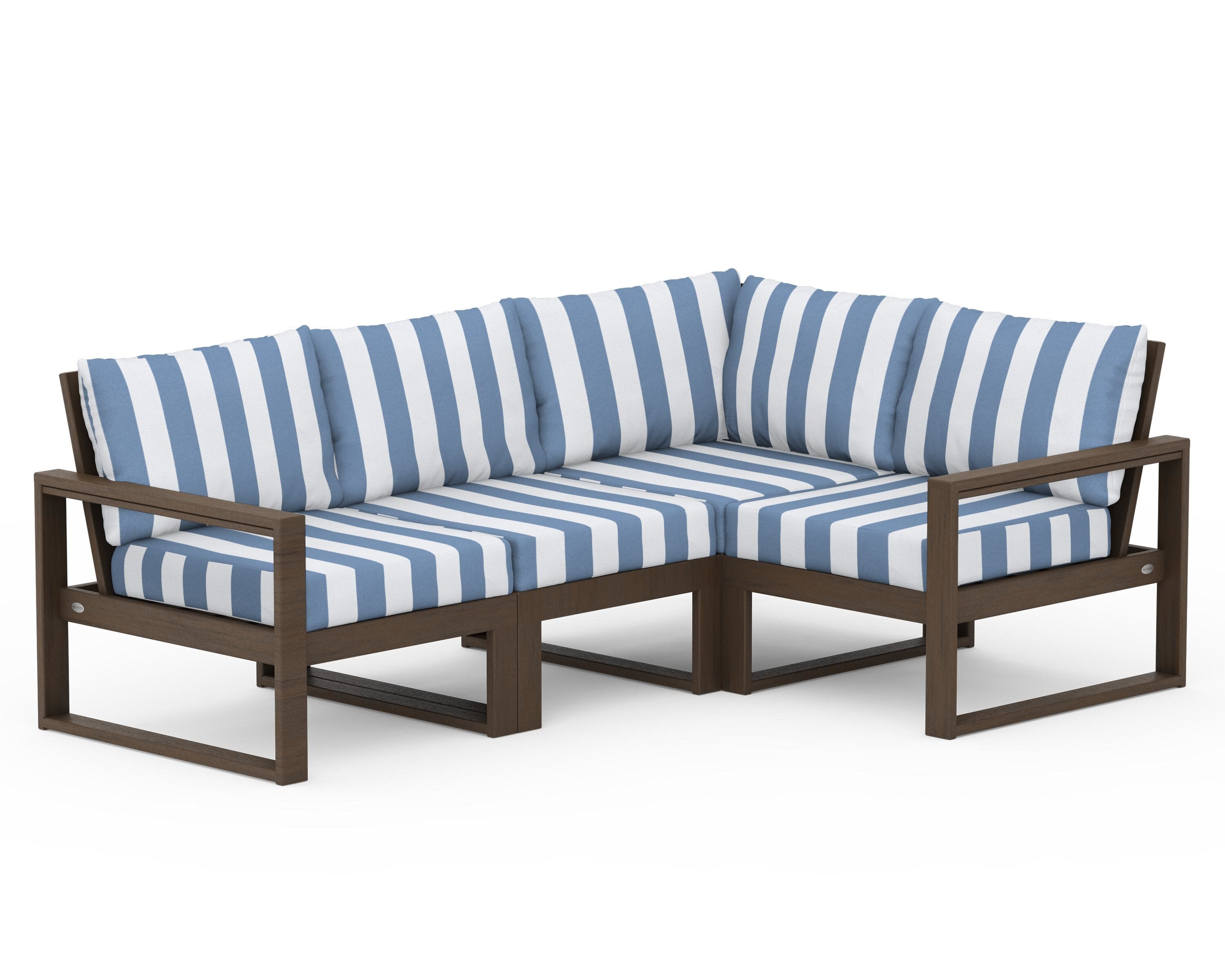 EDGE 4-Piece Modular Deep Seating Set in Kona / Cabana Stripe Sky Blue