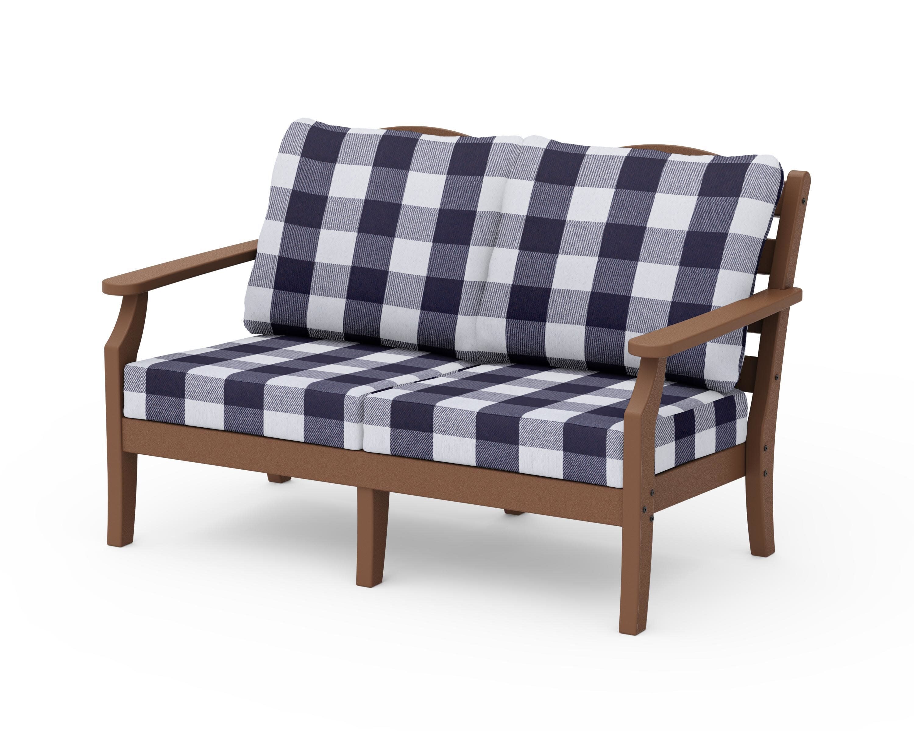 Savannah Deep Seating Loveseat in Teak / Buffalo Plaid Navy