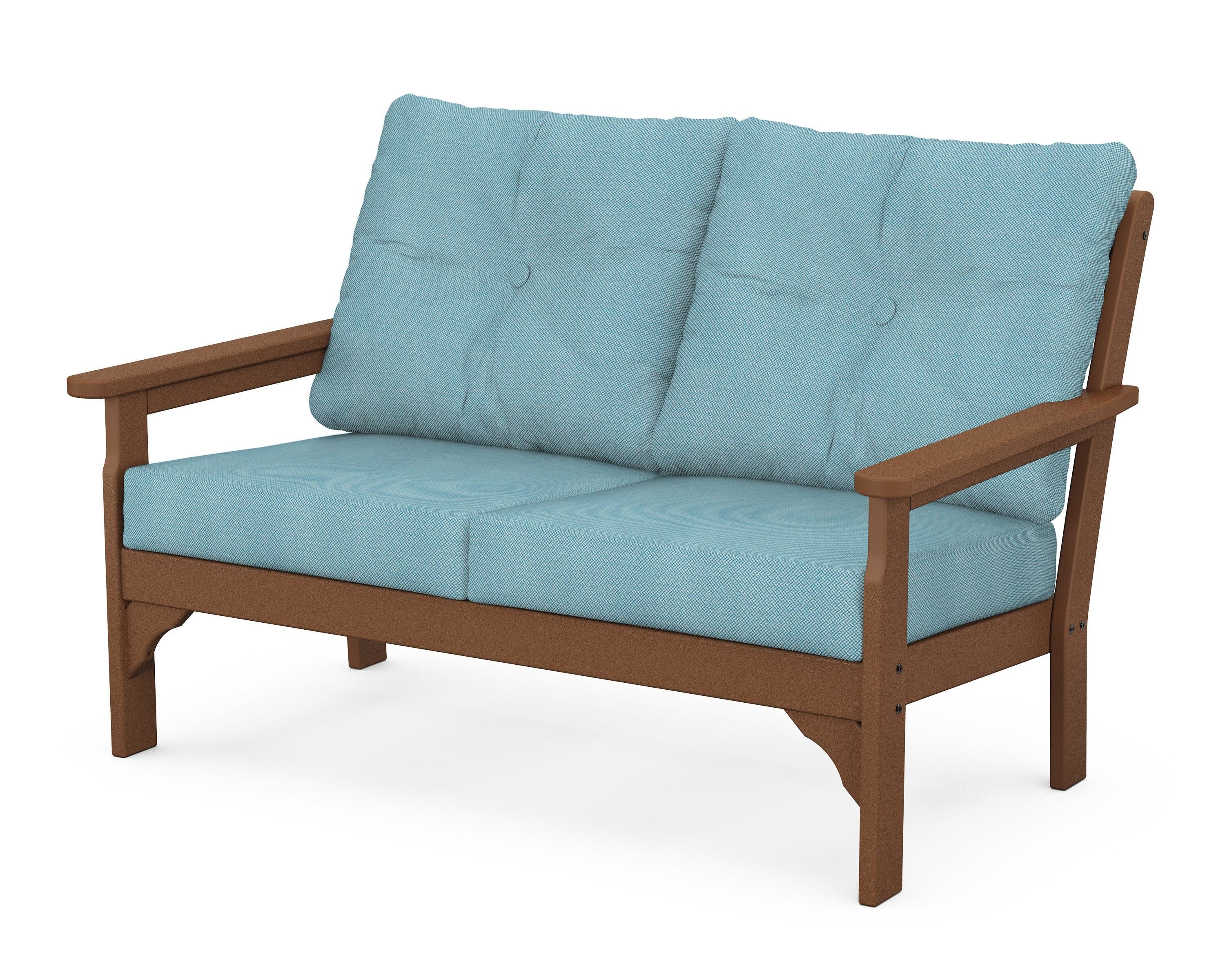 Vineyard Deep Seating Loveseat in Teak / Lattice Sky Blue