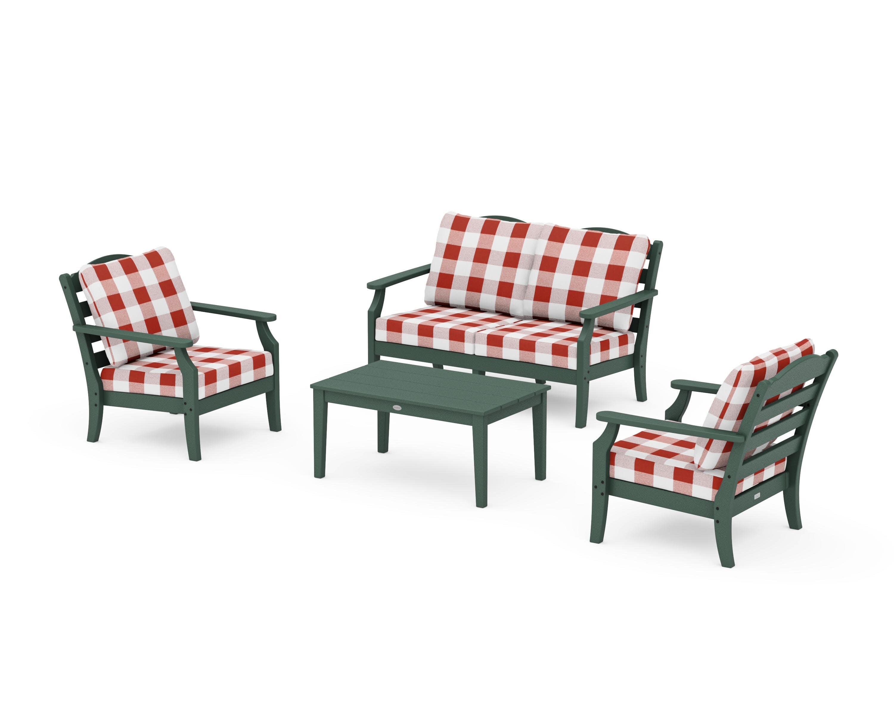 Savannah 4-Piece Deep Seating Set with Loveseat in Green / Buffalo Plaid Crimson