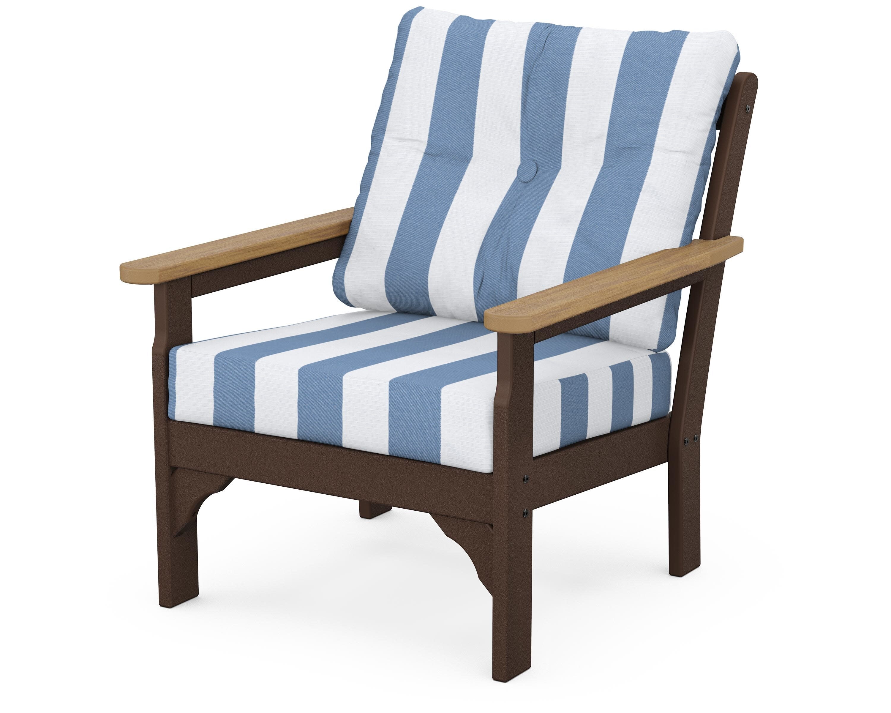 Vineyard Deep Seating Chair in Mahogany / Natural / Cabana Stripe Sky Blue