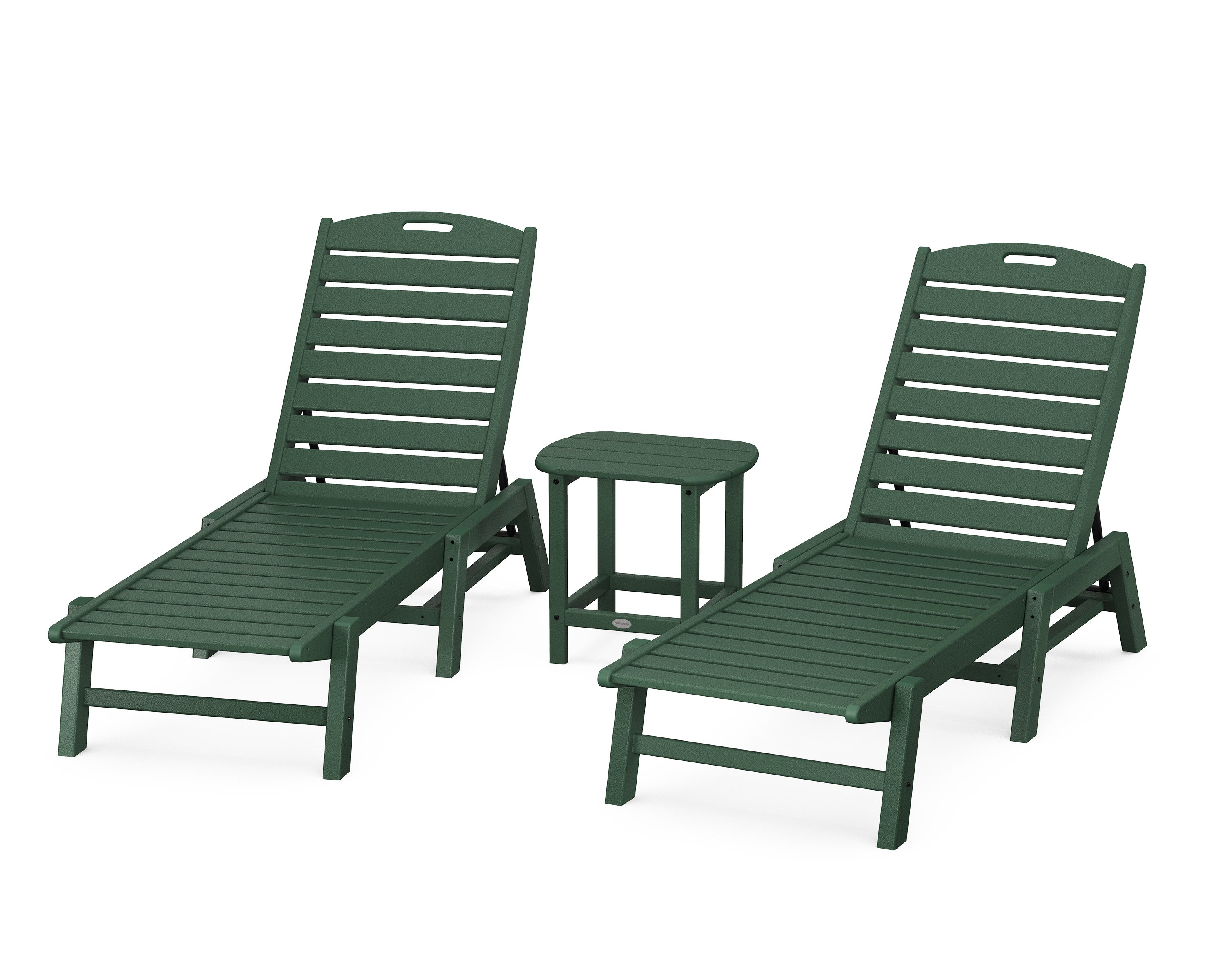 Nautical 3-Piece Chaise Lounge Set with South Beach 18" Side Table in Green