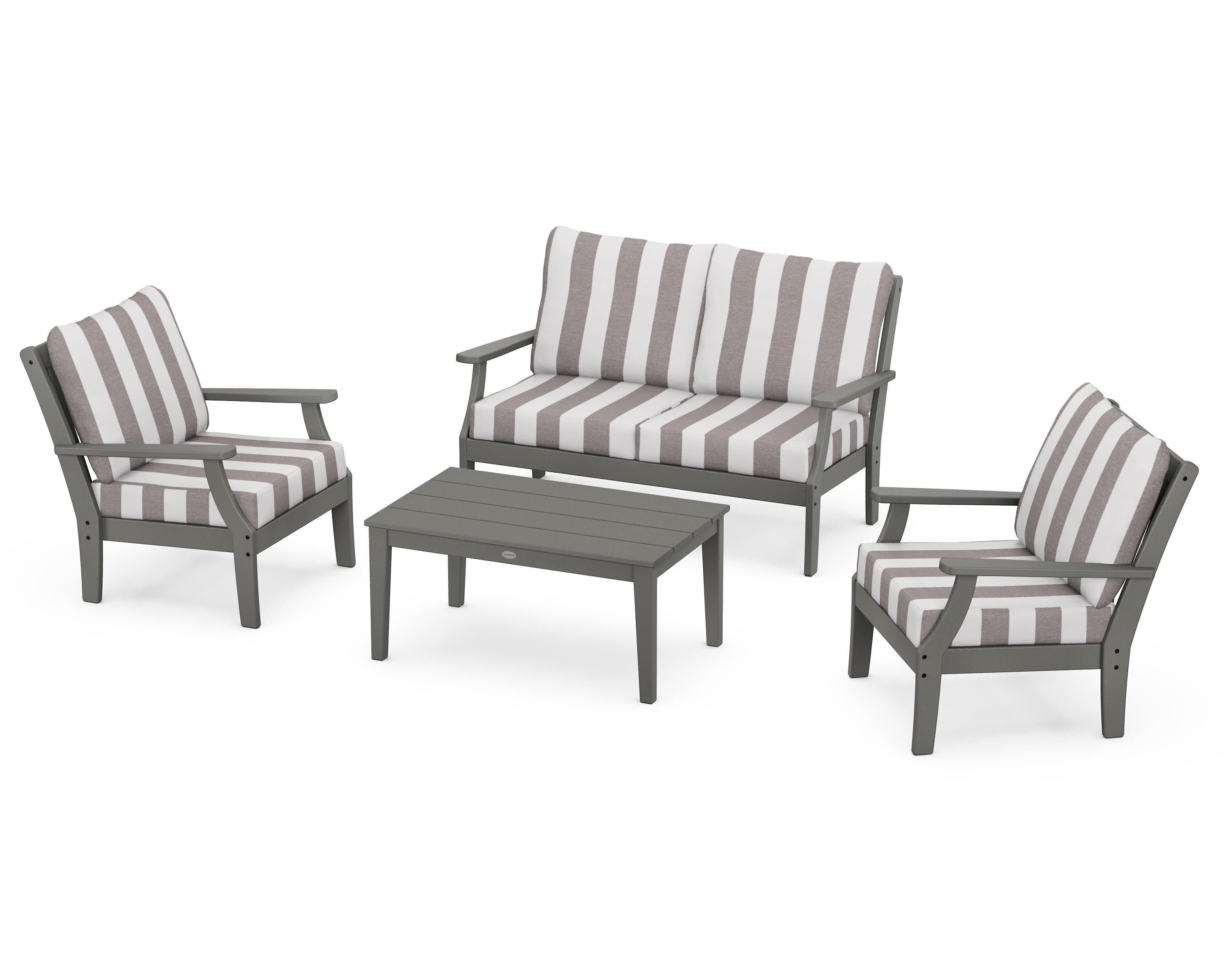 Braxton 4-Piece Deep Seating Chair Set in Slate Grey / Cabana Stripe Grey Mist