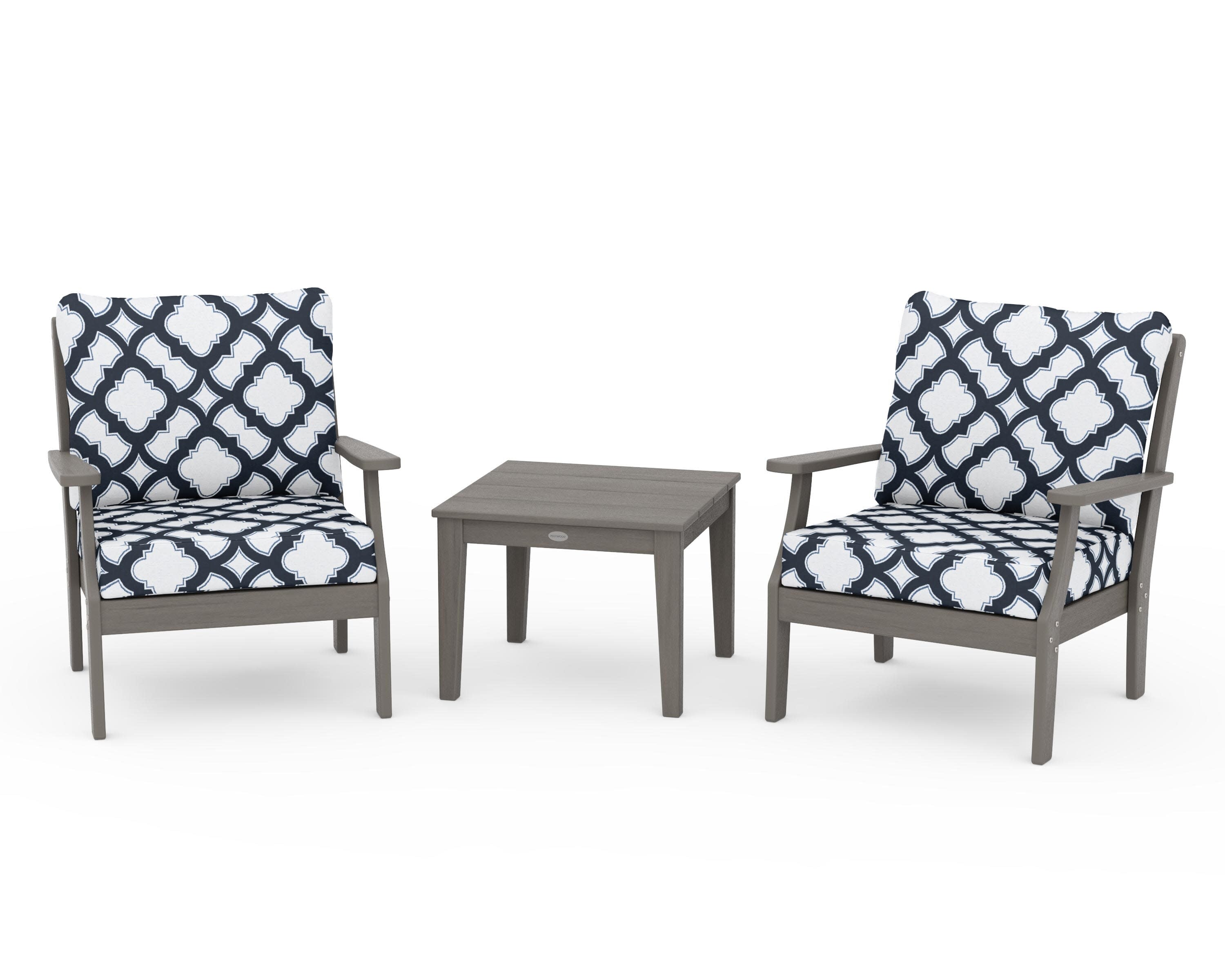 Braxton 3-Piece Deep Seating Set in Driftwood / Trellis Marine Indigo