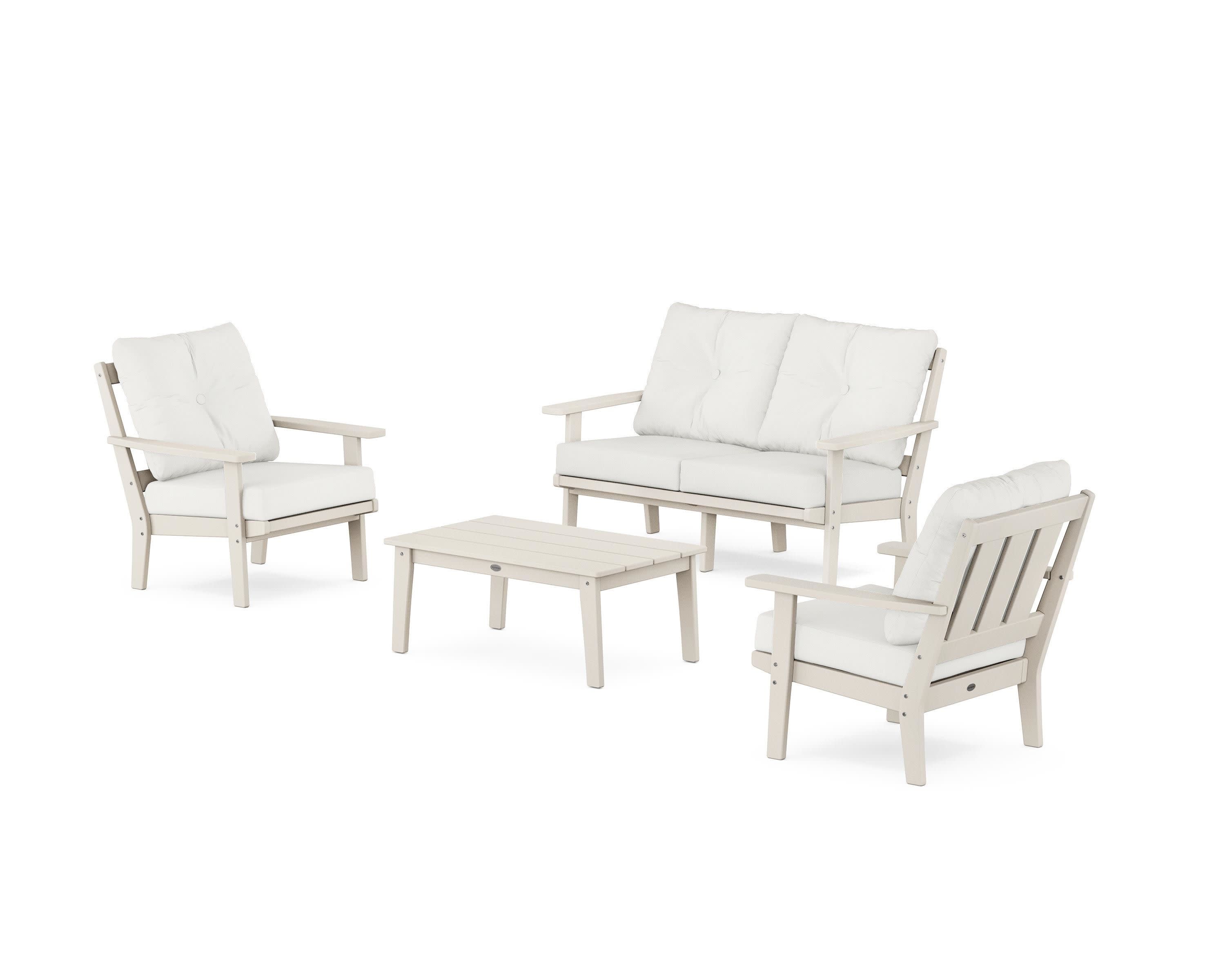 Oxford 4-Piece Deep Seating Set with Loveseat in Sand / Natural Linen