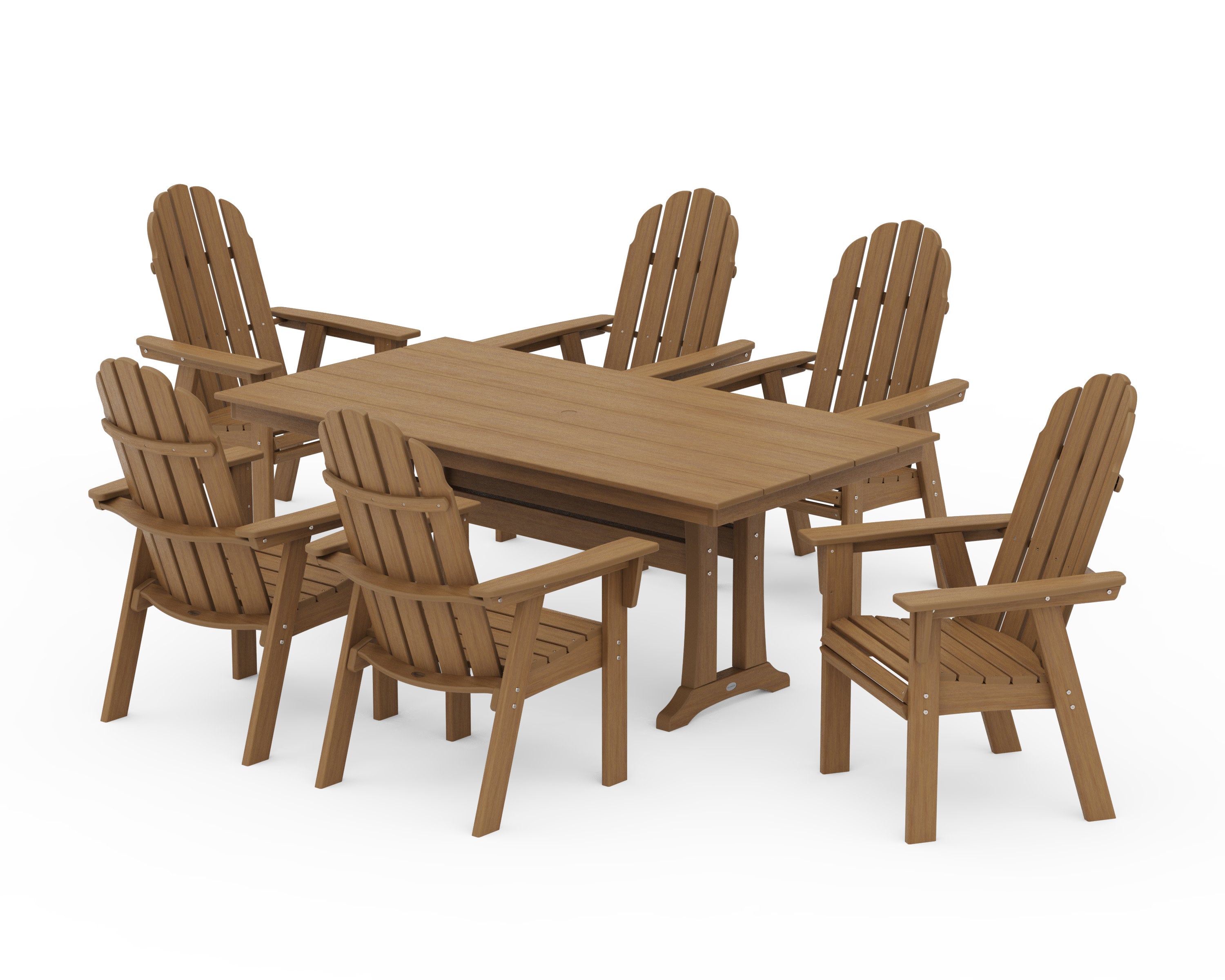 Vineyard Curveback Adirondack Chair 7-Piece Farmhouse Dining Set with Trestle Legs in Natural