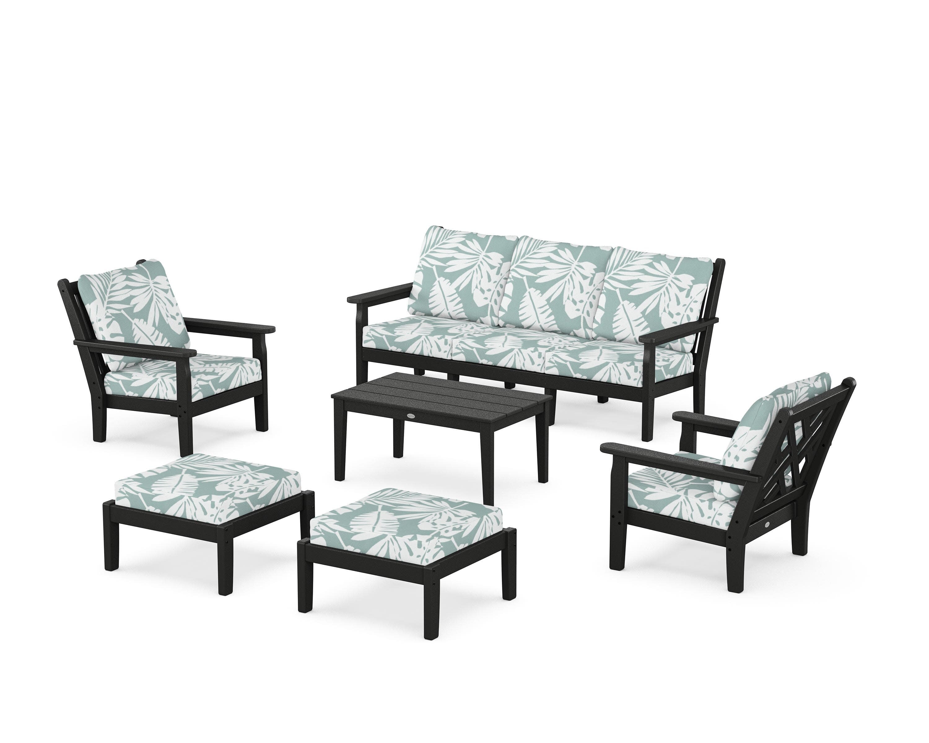Chippendale 6-Piece Lounge Sofa Set in Black / Leaf Glacier Spa