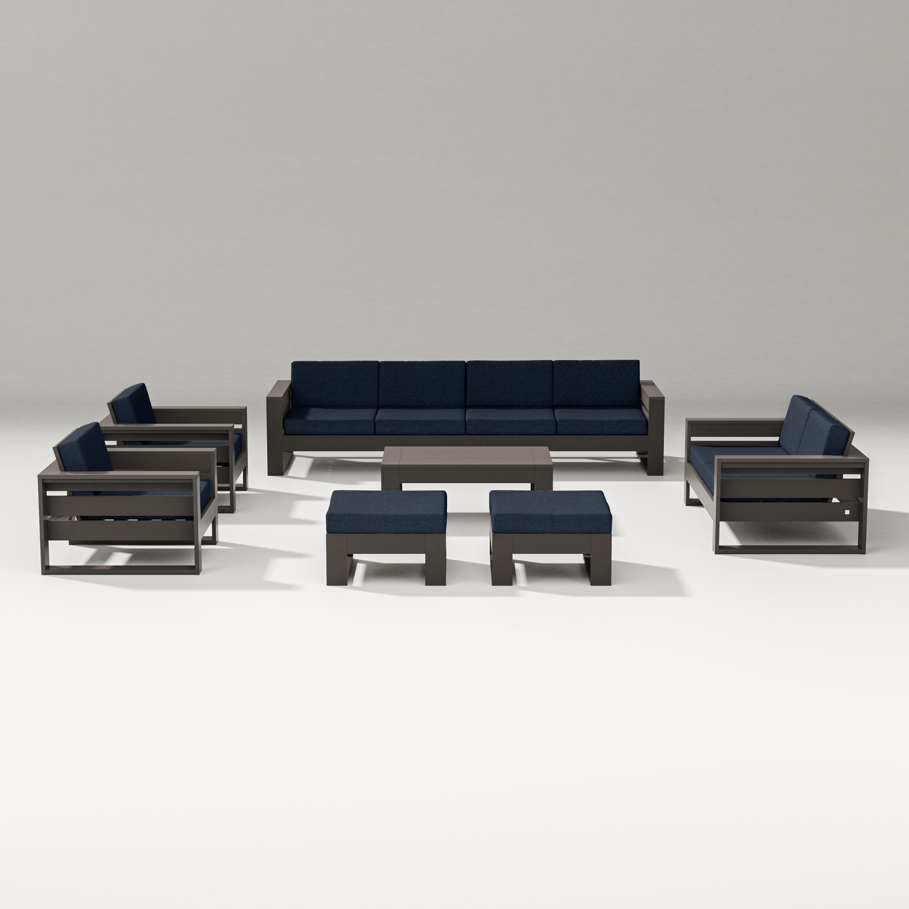 Latitude 8-Piece Lounge Sofa Set in Vintage Coffee / Marine Indigo