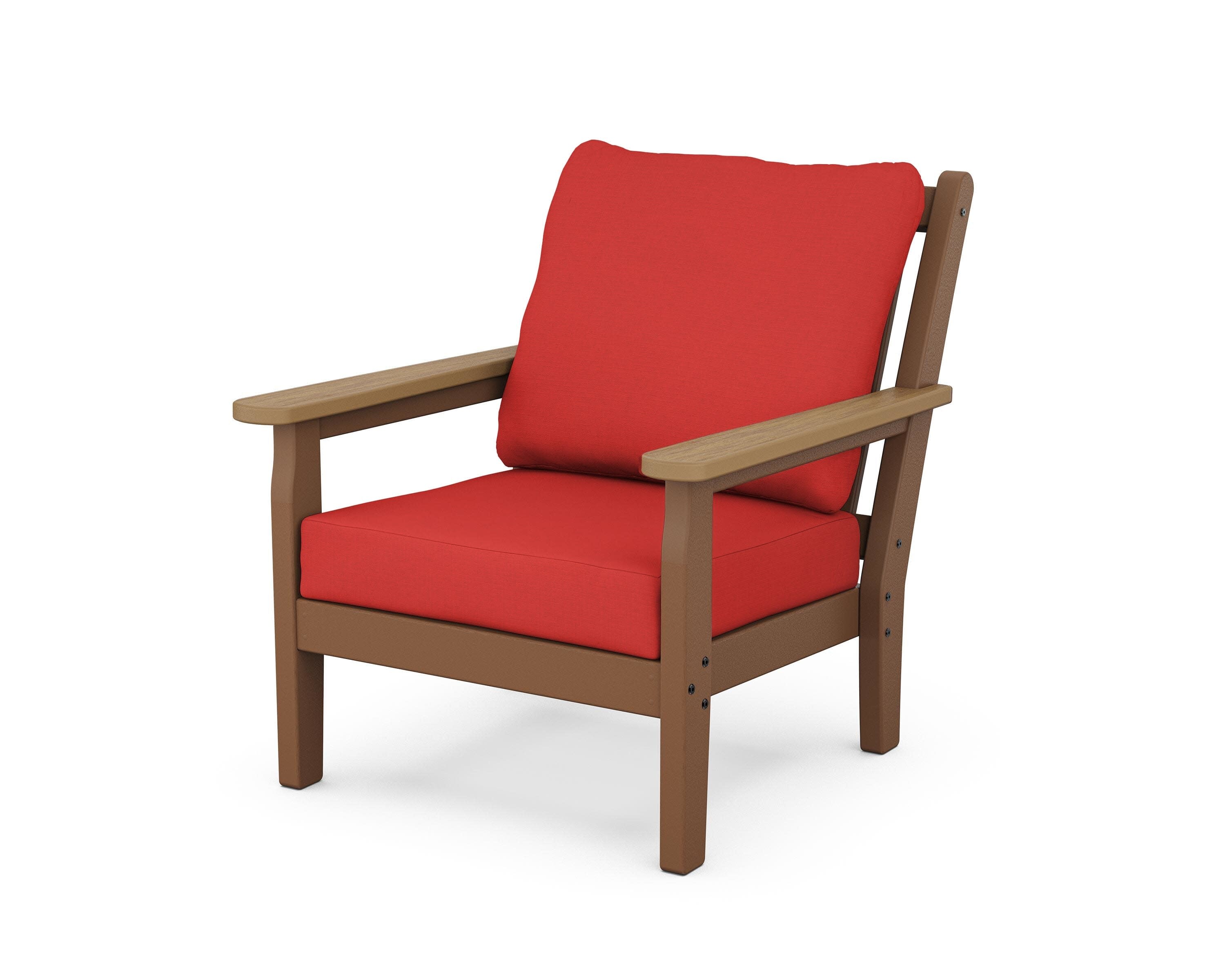 Chippendale Deep Seating Chair in Teak / Natural / Crimson Linen