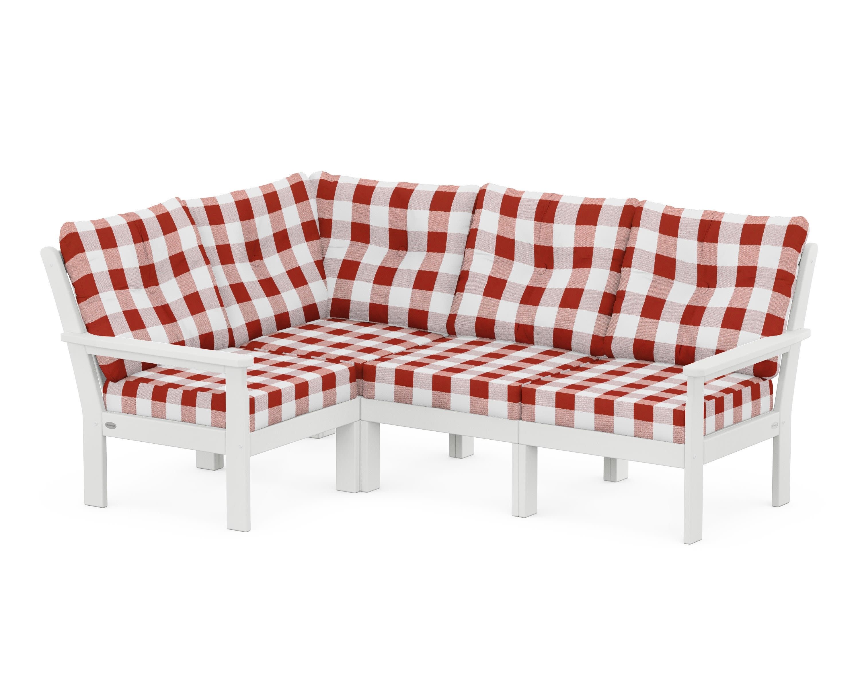 Vineyard 4-Piece Sectional in White / Buffalo Plaid Crimson