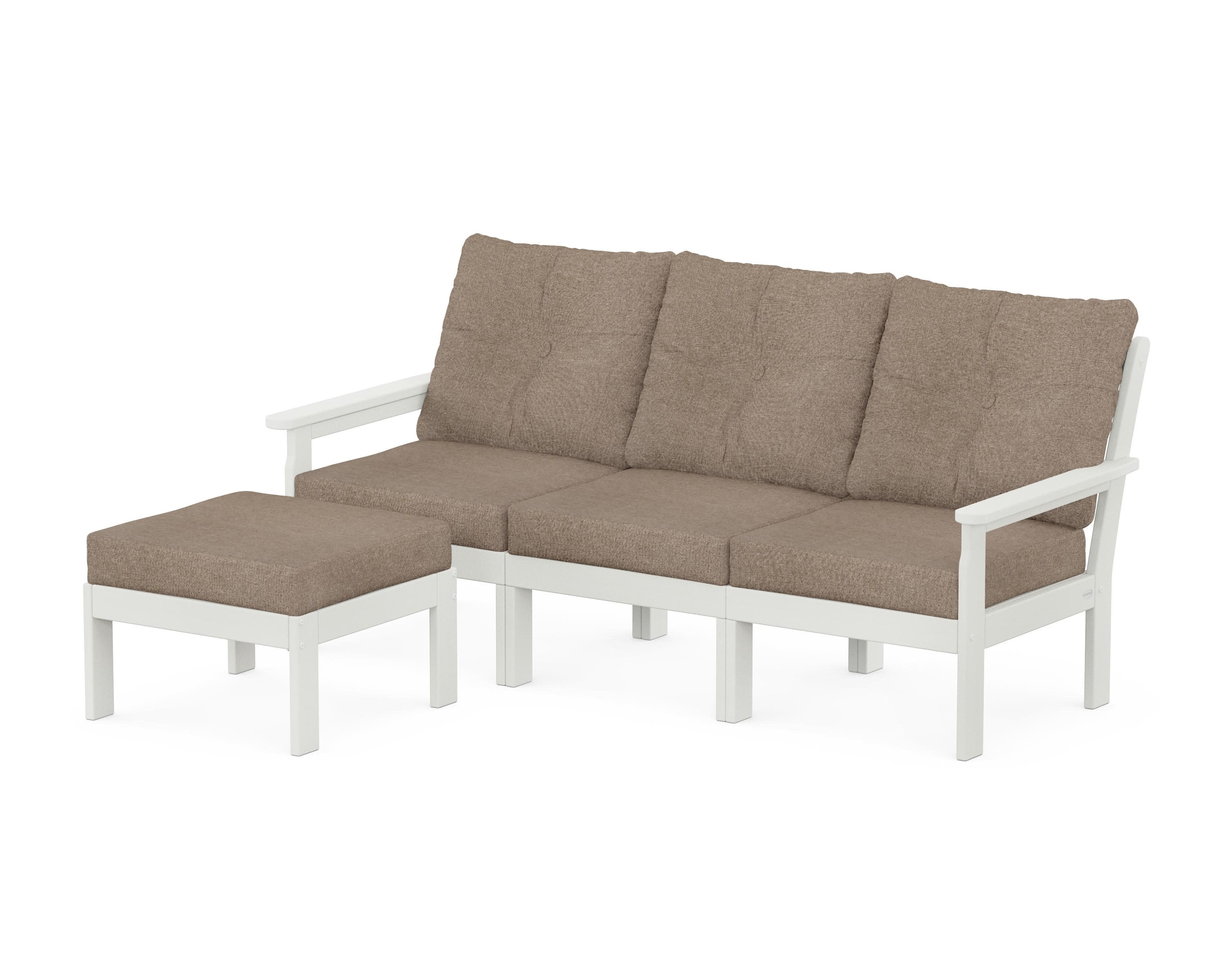 Vineyard 4-Piece Sectional with Ottoman in Vintage White / Spiced Burlap