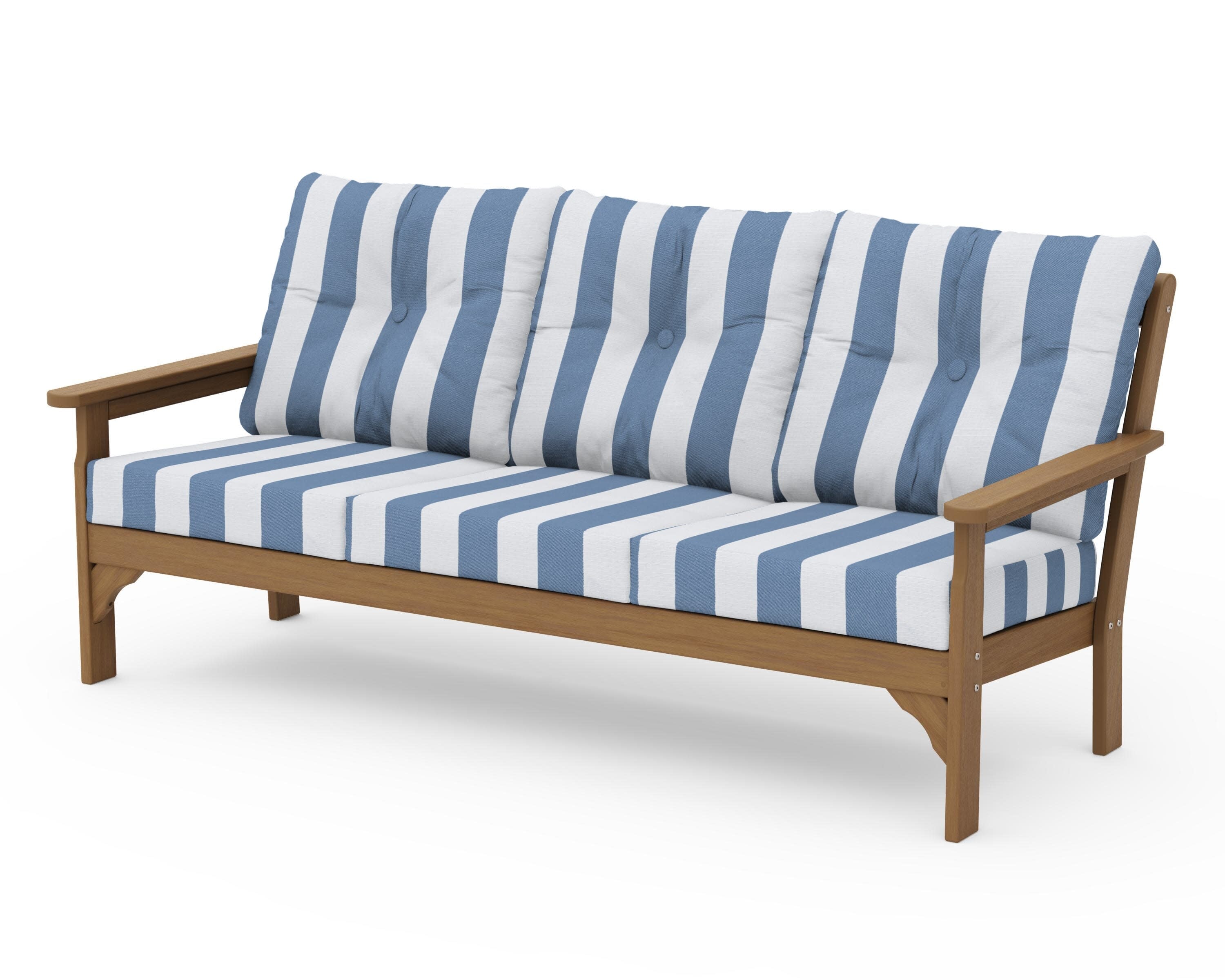 Vineyard Deep Seating Sofa in Natural / Cabana Stripe Sky Blue