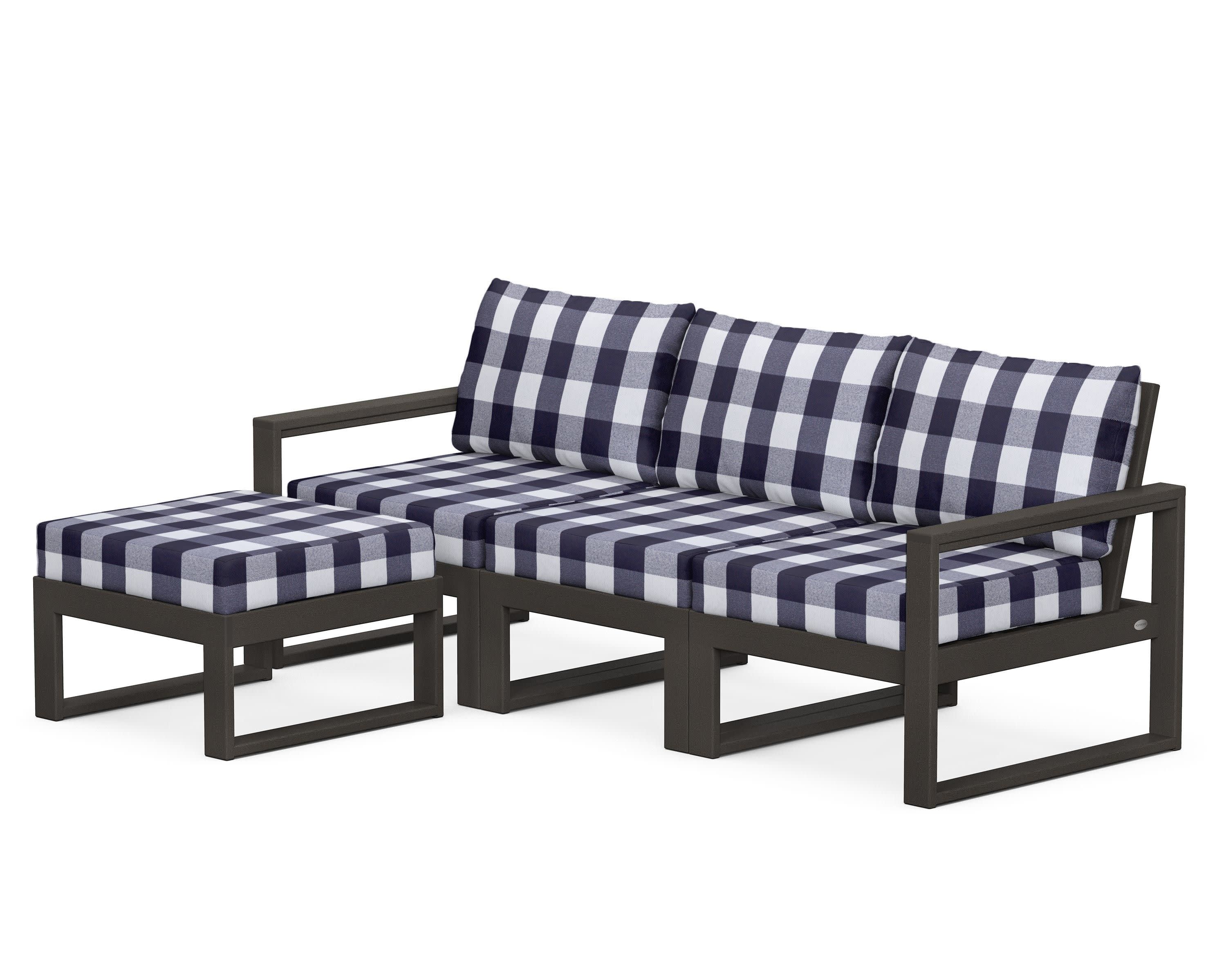 EDGE 4-Piece Modular Deep Seating Set with Ottoman in Vintage Coffee / Buffalo Plaid Navy