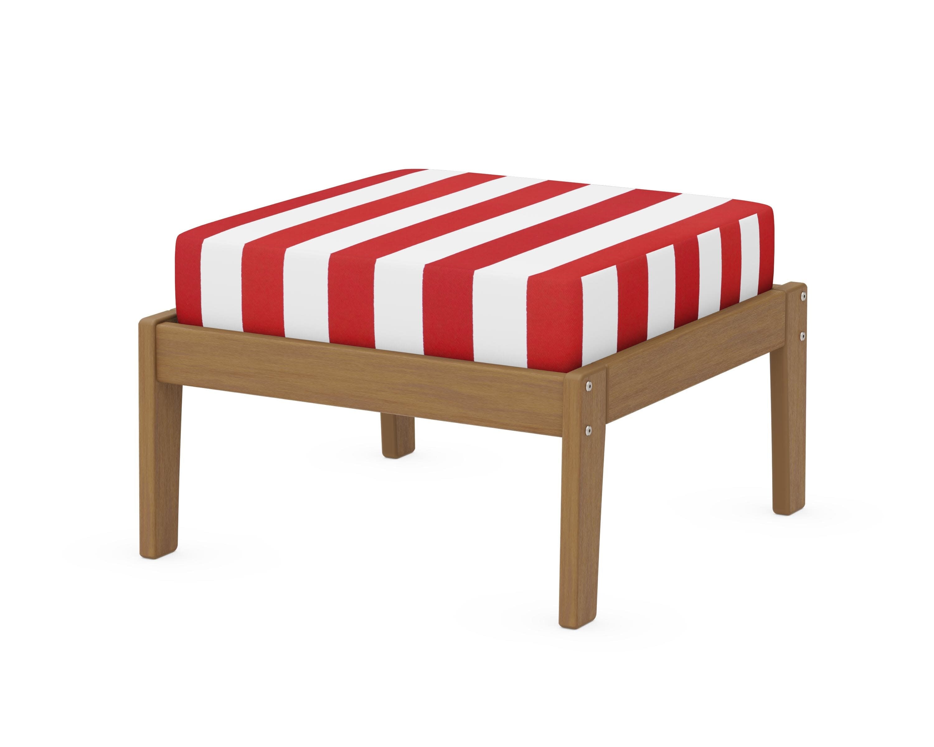 Deep Seating Ottoman in Natural / Cabana Stripe Crimson