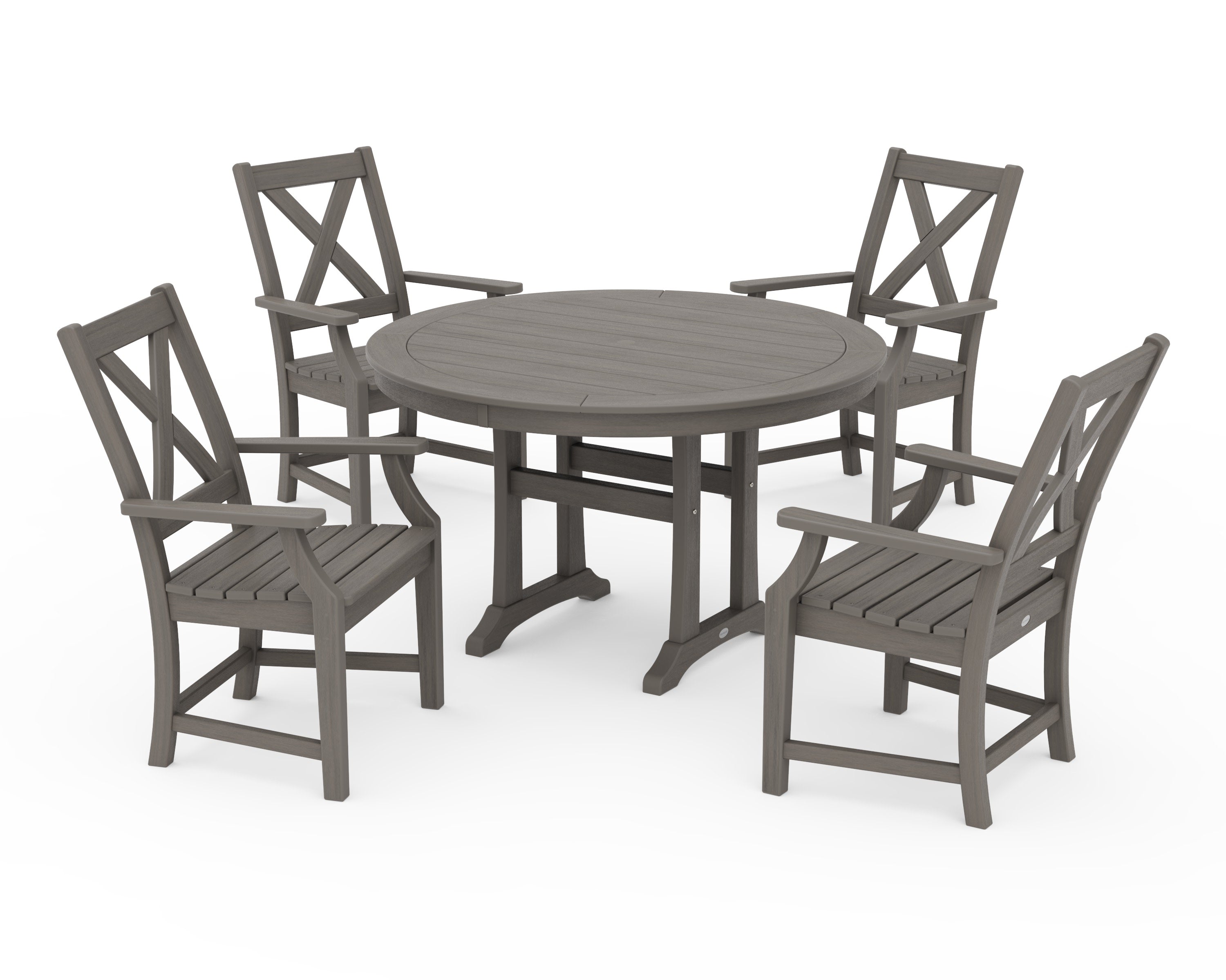 Braxton 5-Piece Nautical Trestle Arm Chair Dining Set in Driftwood