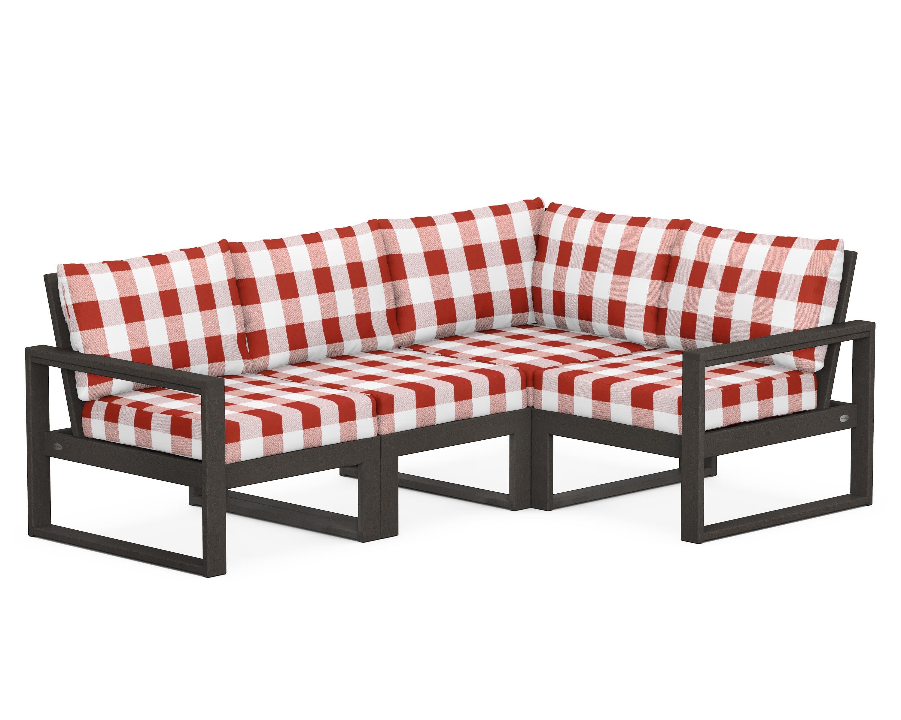 EDGE 4-Piece Modular Deep Seating Set in Vintage Coffee / Buffalo Plaid Crimson