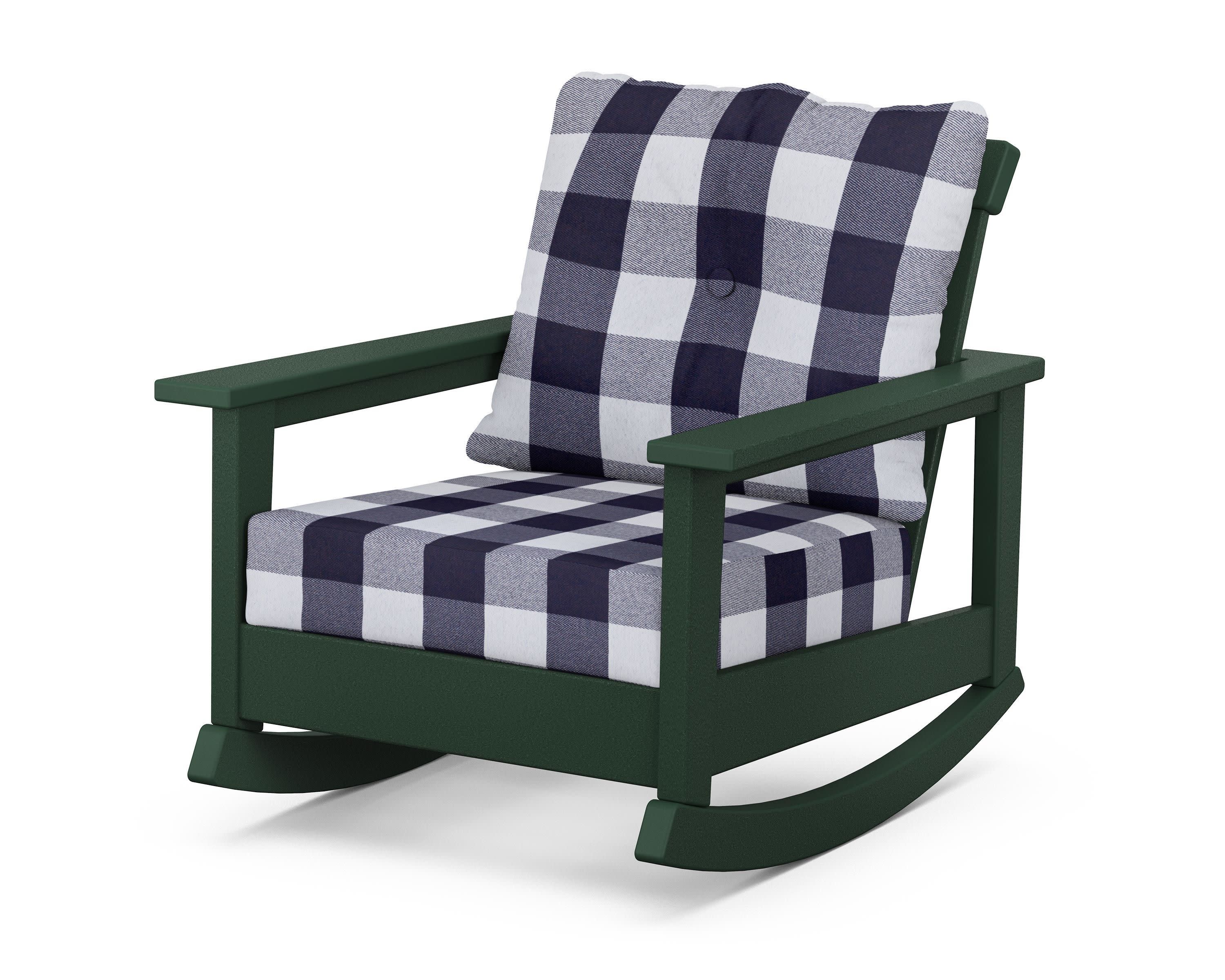 Prescott Deep Seating Rocking Chair in Green / Buffalo Plaid Navy