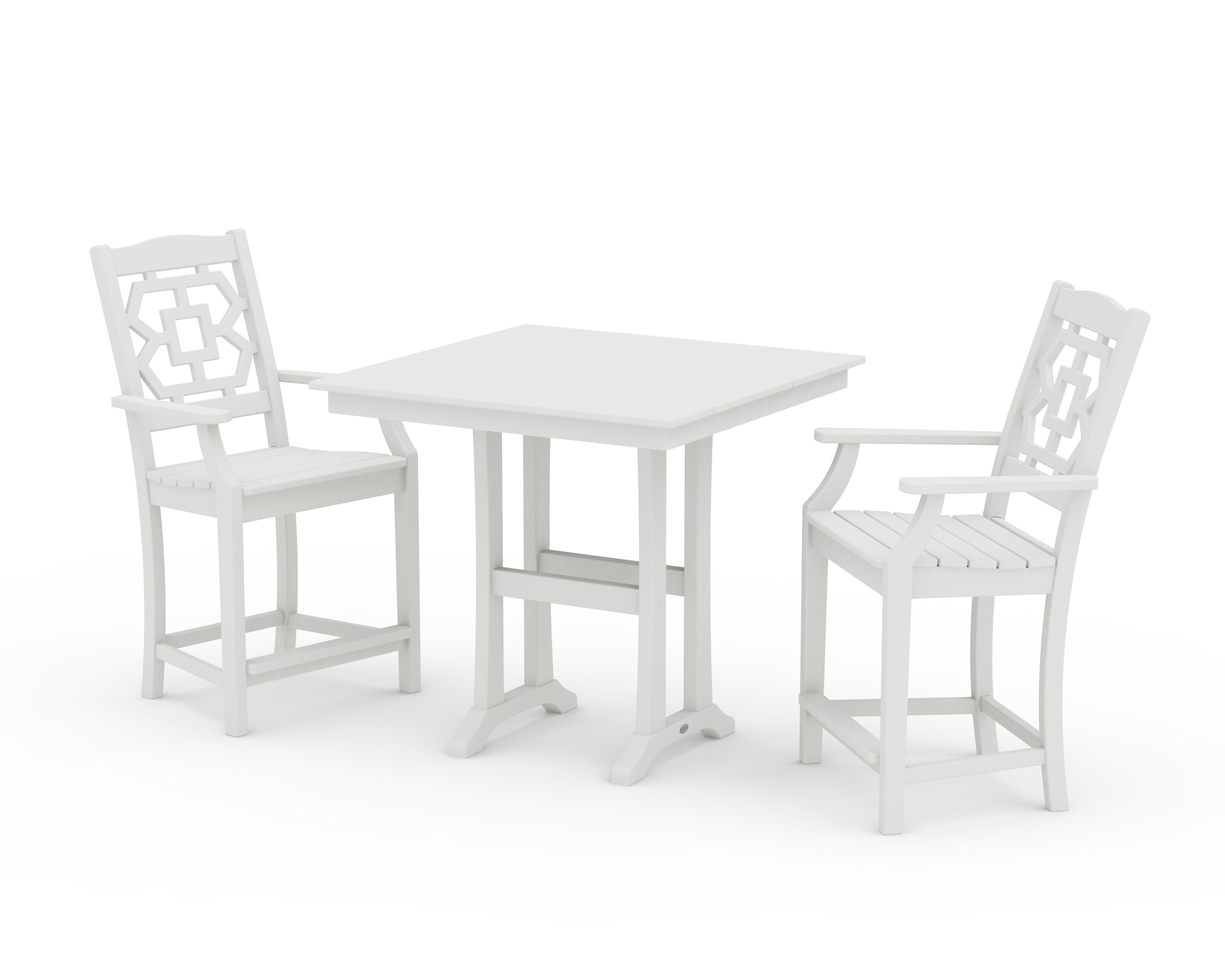 Chinoiserie 3-Piece Farmhouse Counter Set with Trestle Legs in Vintage White