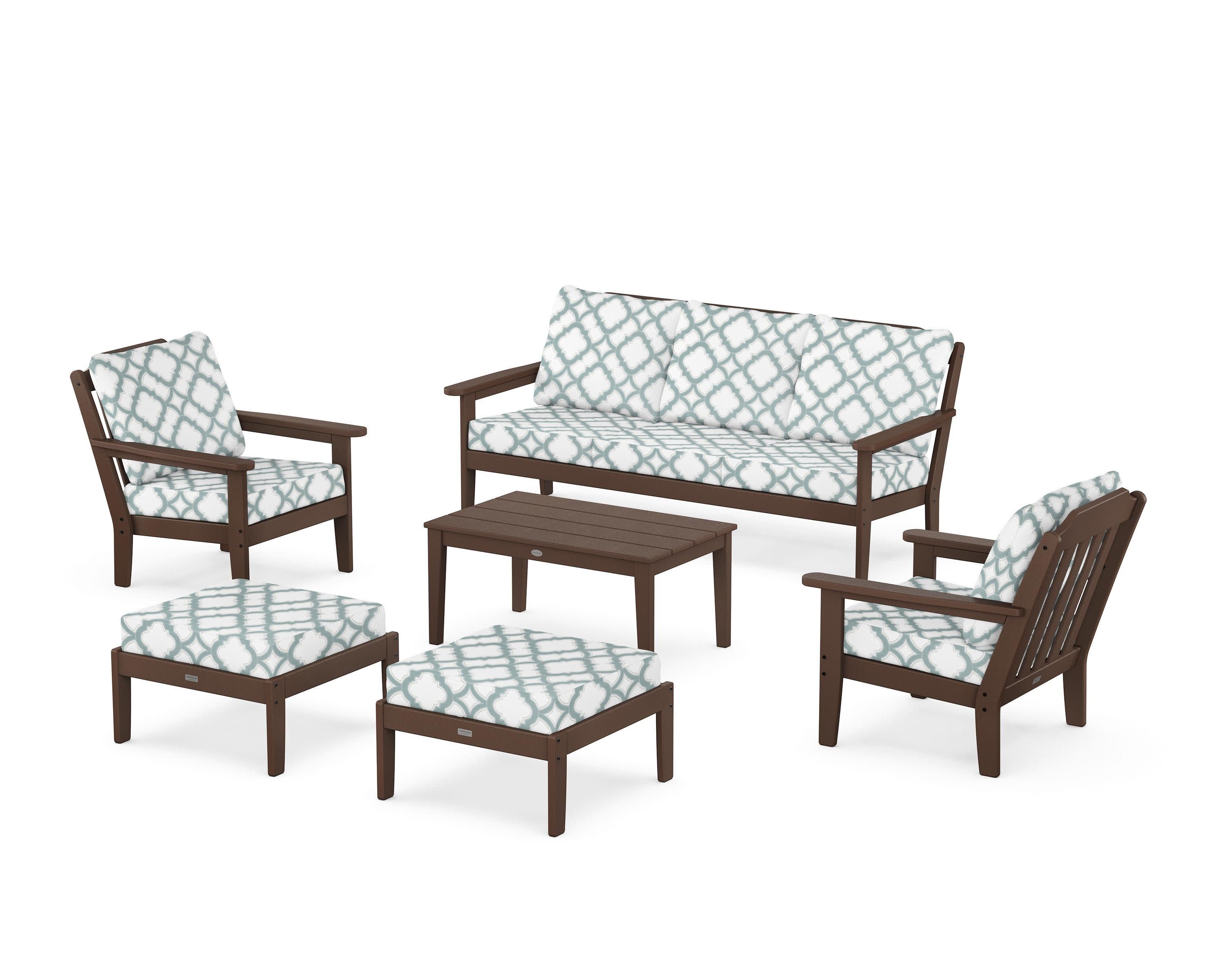 Cottage 6-Piece Lounge Sofa Set in Mahogany / Trellis Glacier Spa