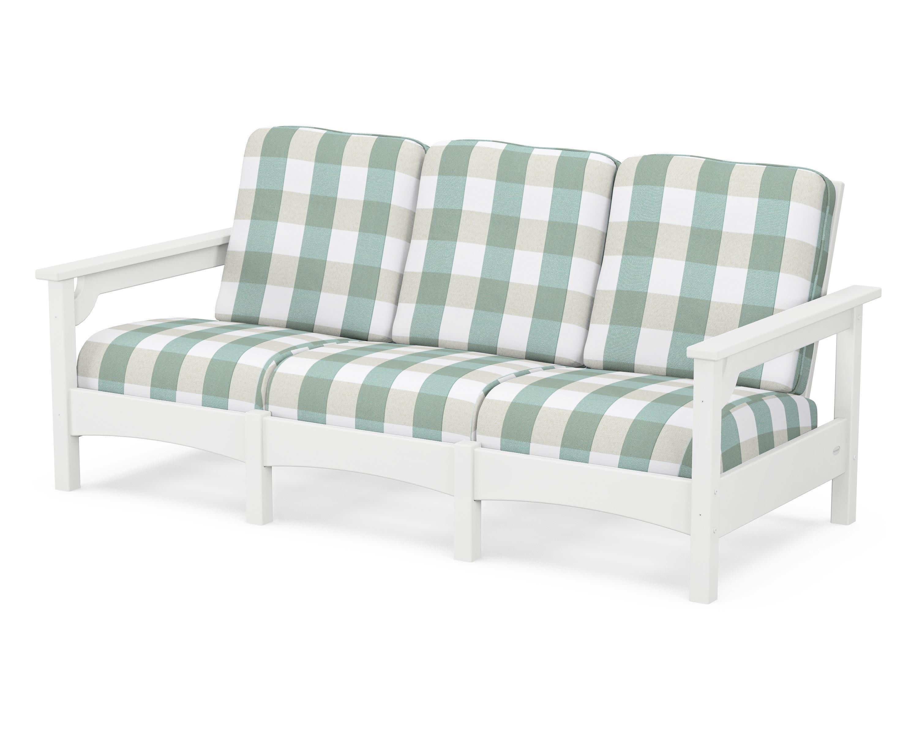 Club Sofa in White / Buffalo Plaid Glacier Spa
