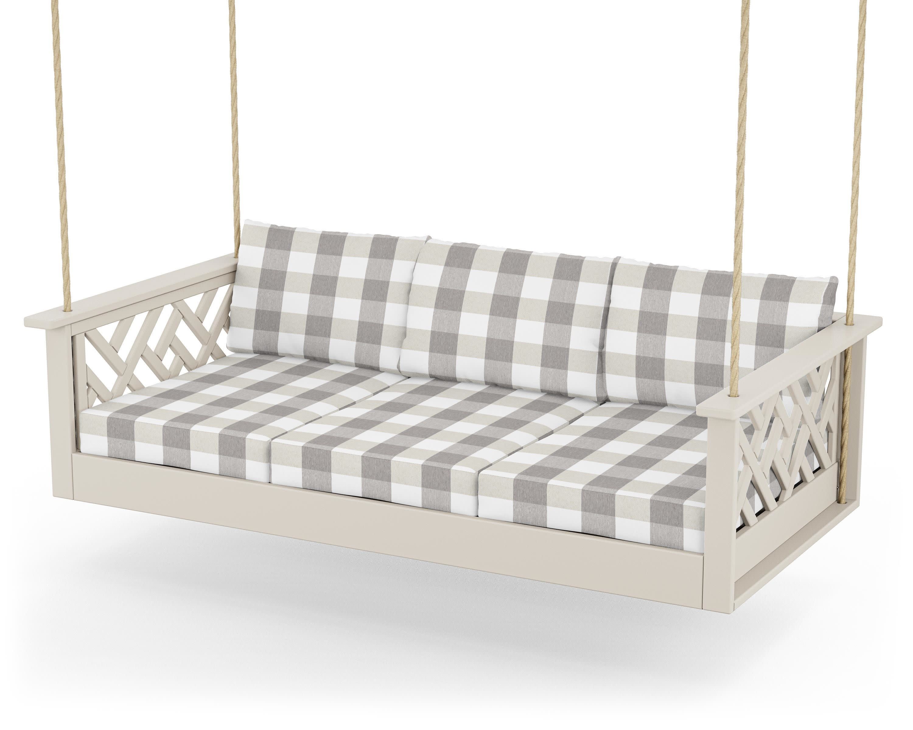 Chippendale Daybed Swing in Sand / Buffalo Plaid Grey Mist