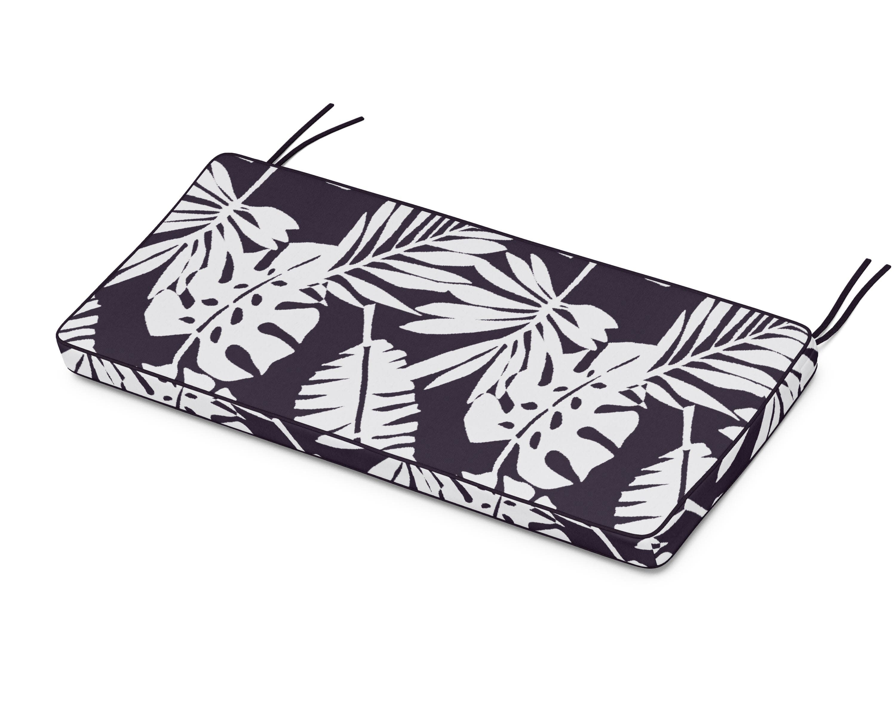 Chinoiserie Bench Seat Cushion in Leaf Navy