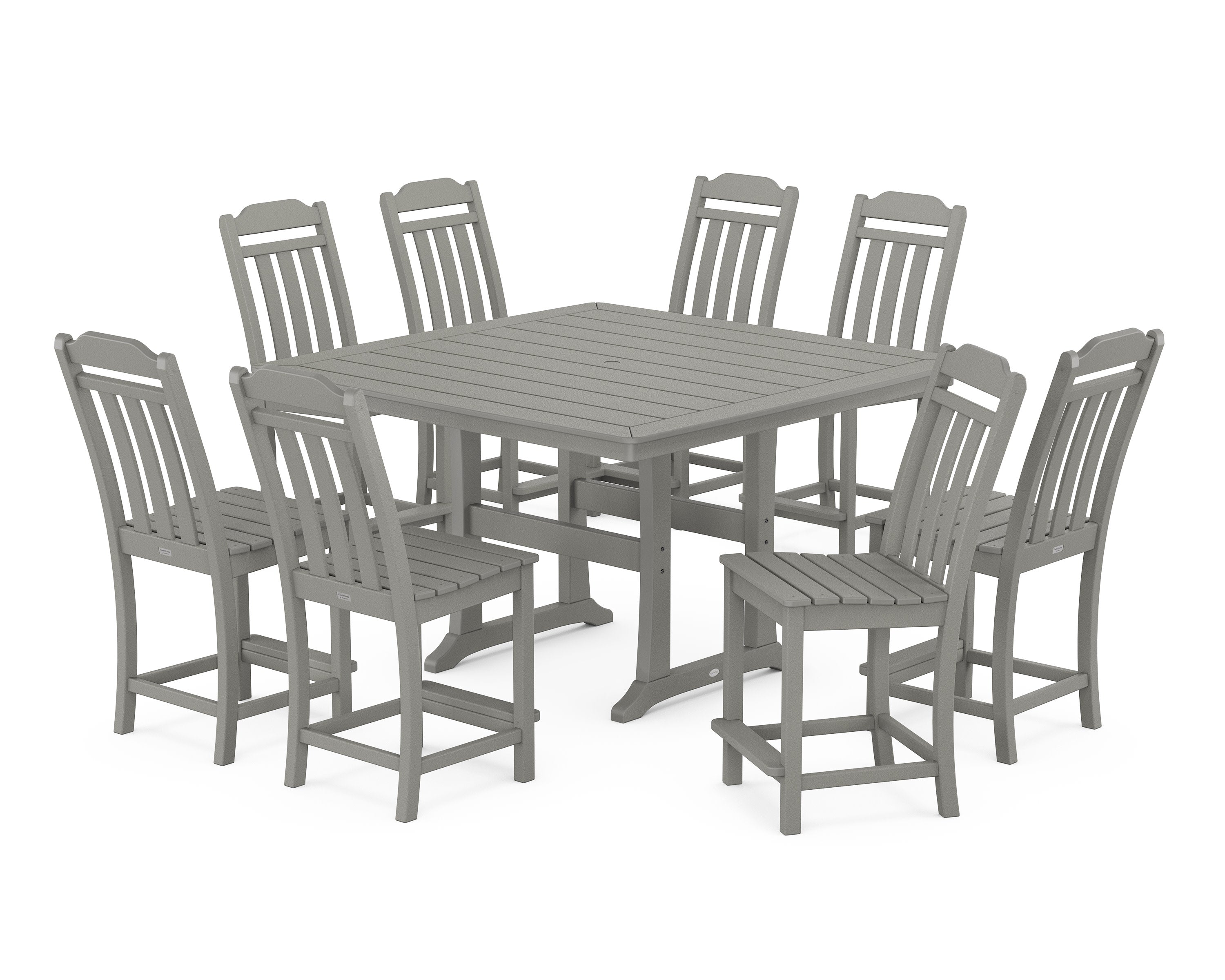 Cottage 9-Piece Square Side Chair Counter Set with Trestle Legs in Slate Grey