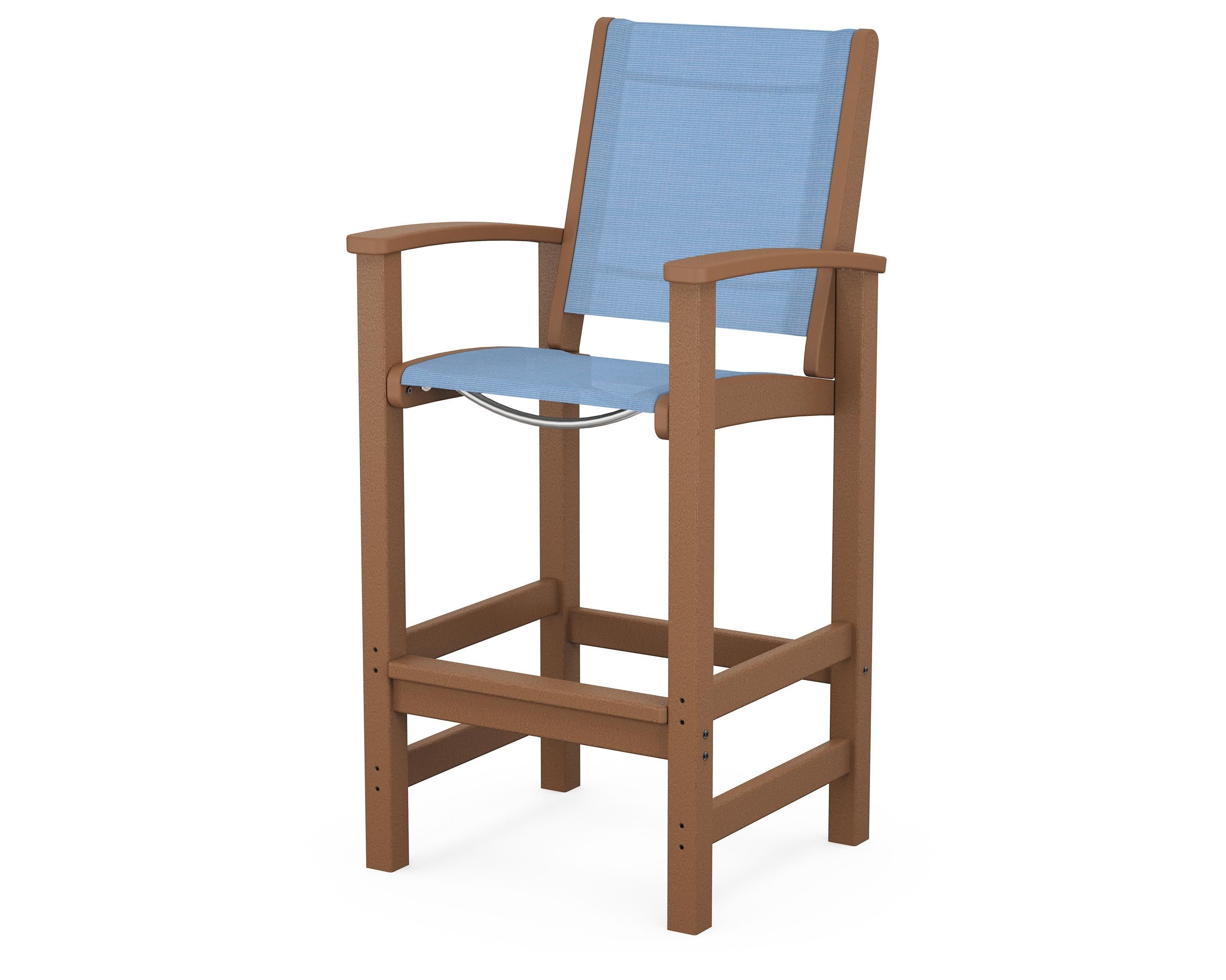 Coastal Bar Chair in Teak / Poolside Sling