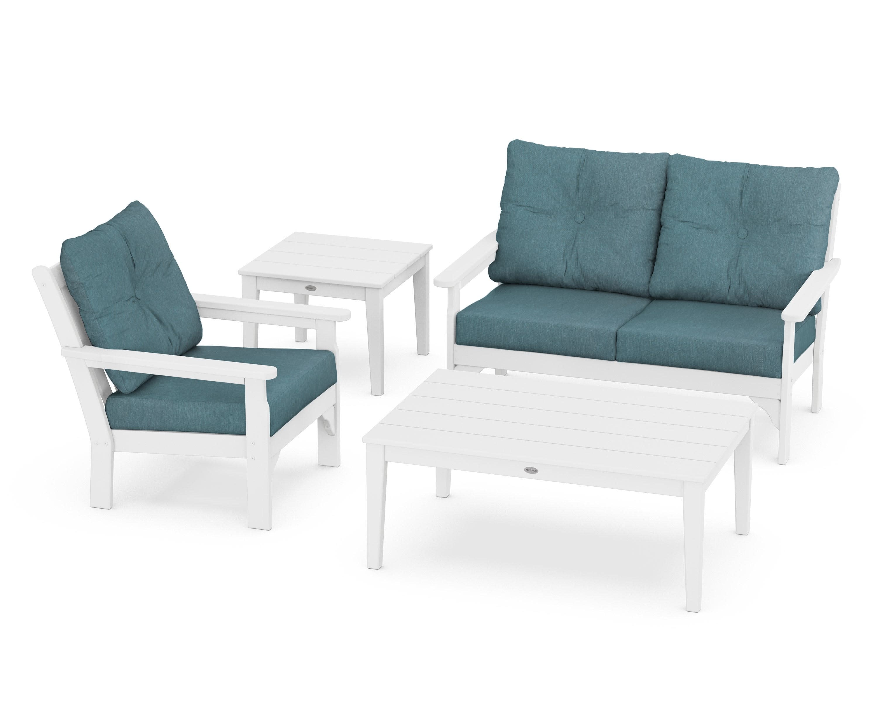 Vineyard 4-Piece Deep Seating Set in White / Ocean Teal