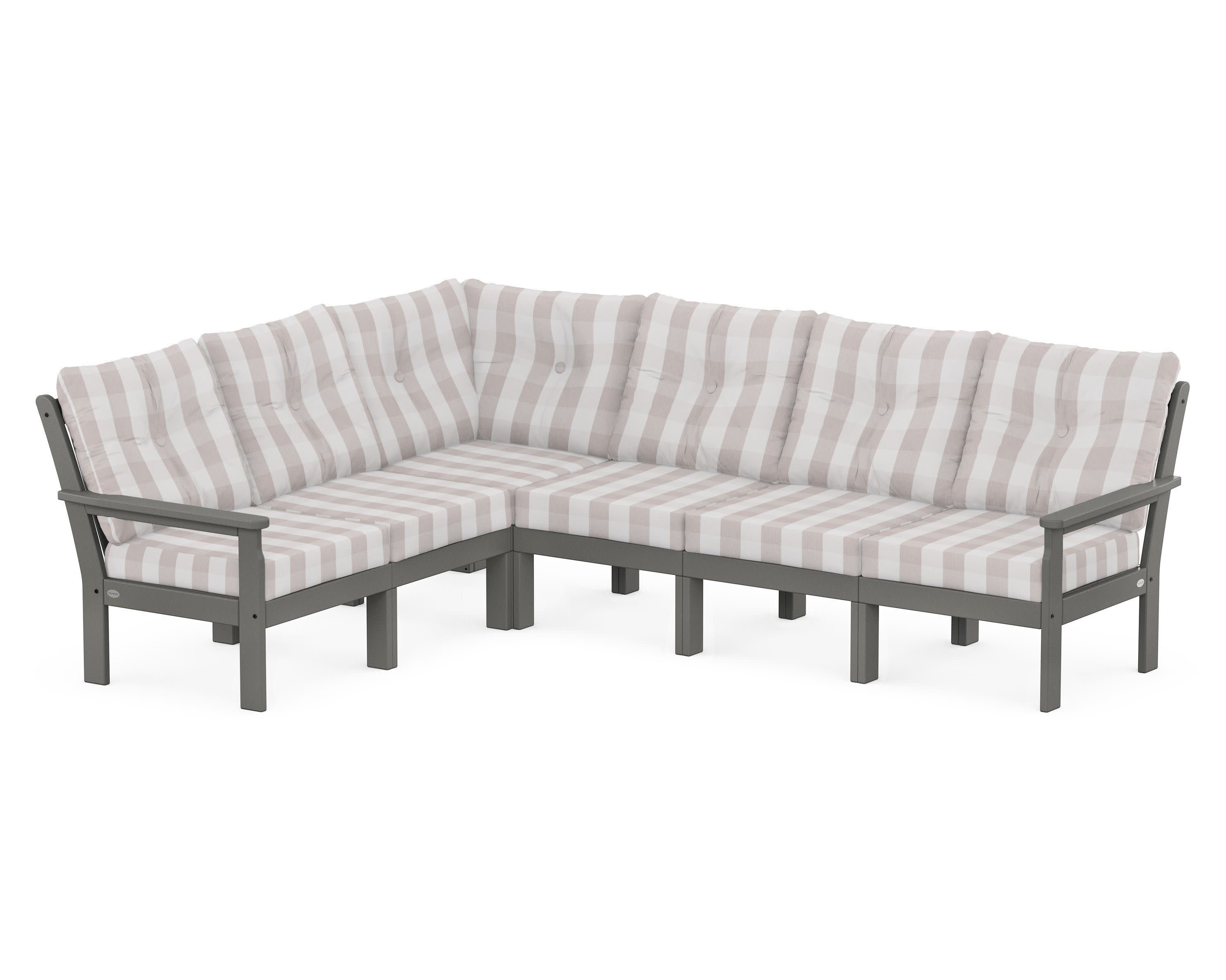 Vineyard 6-Piece Sectional in Slate Grey / Buffalo Plaid Dune Burlap