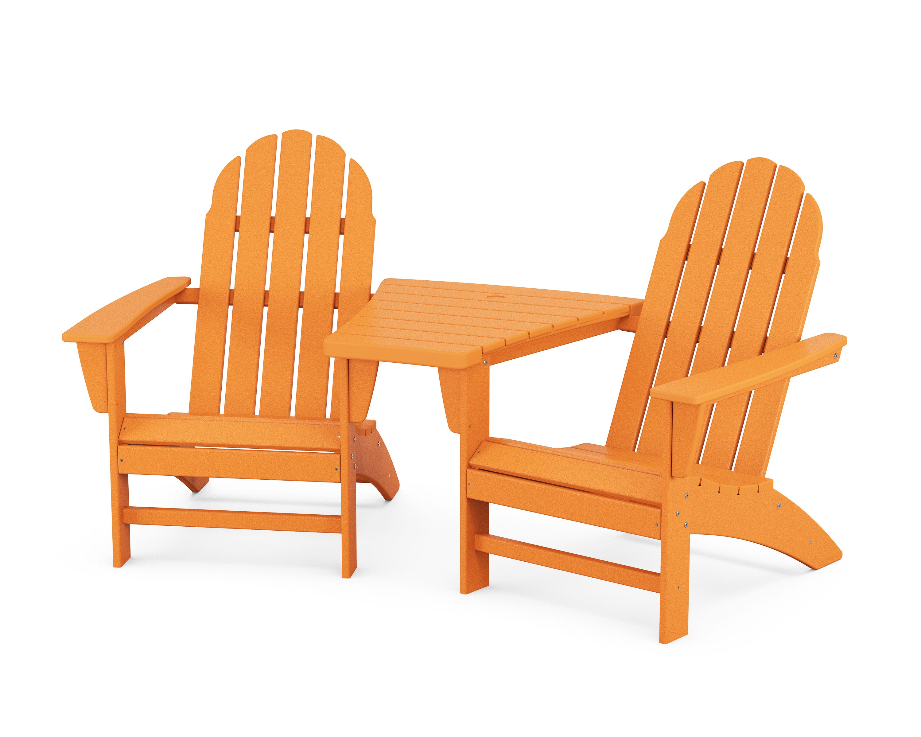 Vineyard 3-Piece Adirondack Set with Angled Connecting Table in Tangerine