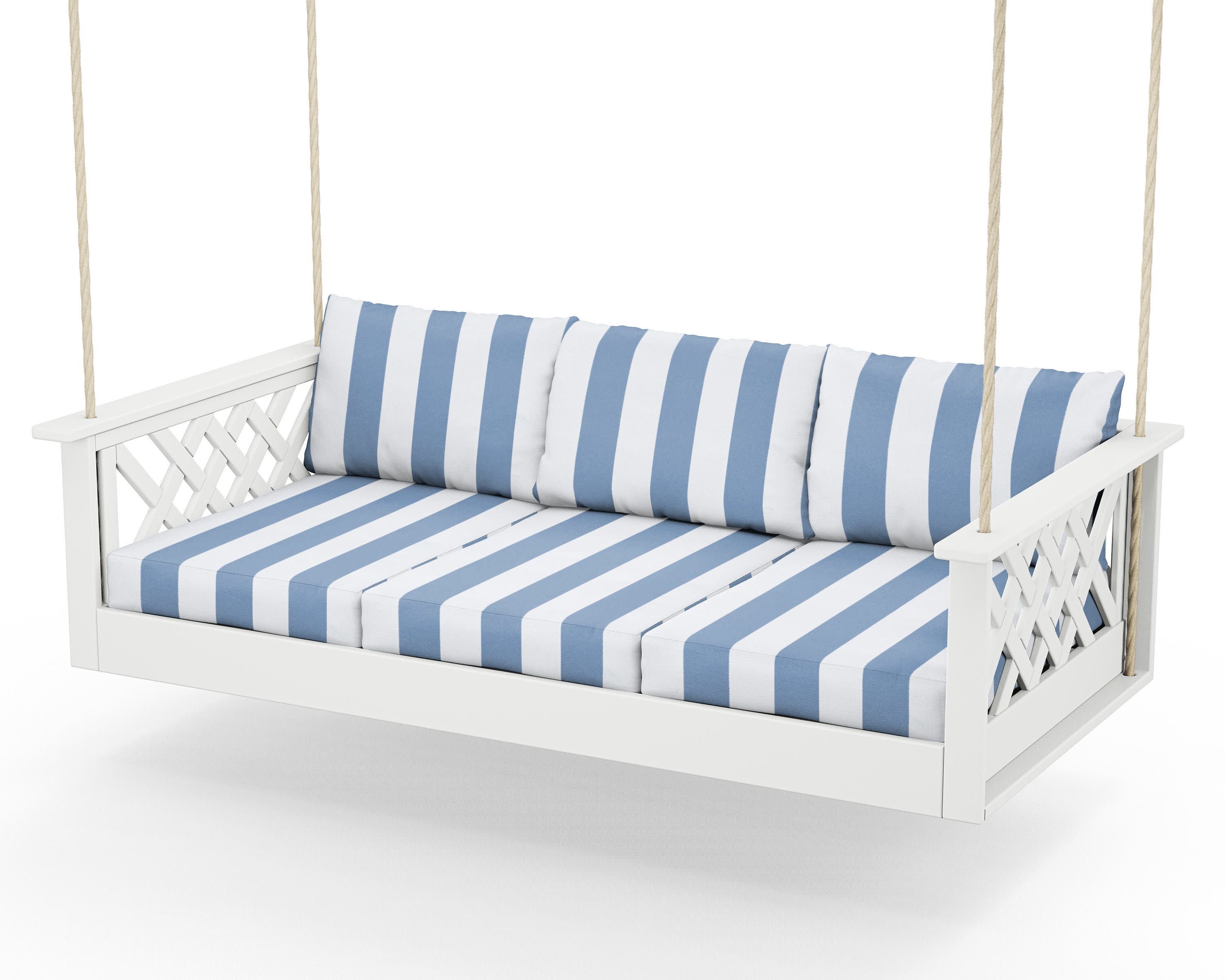 Wovendale Daybed Swing in White / Cabana Stripe Sky Blue