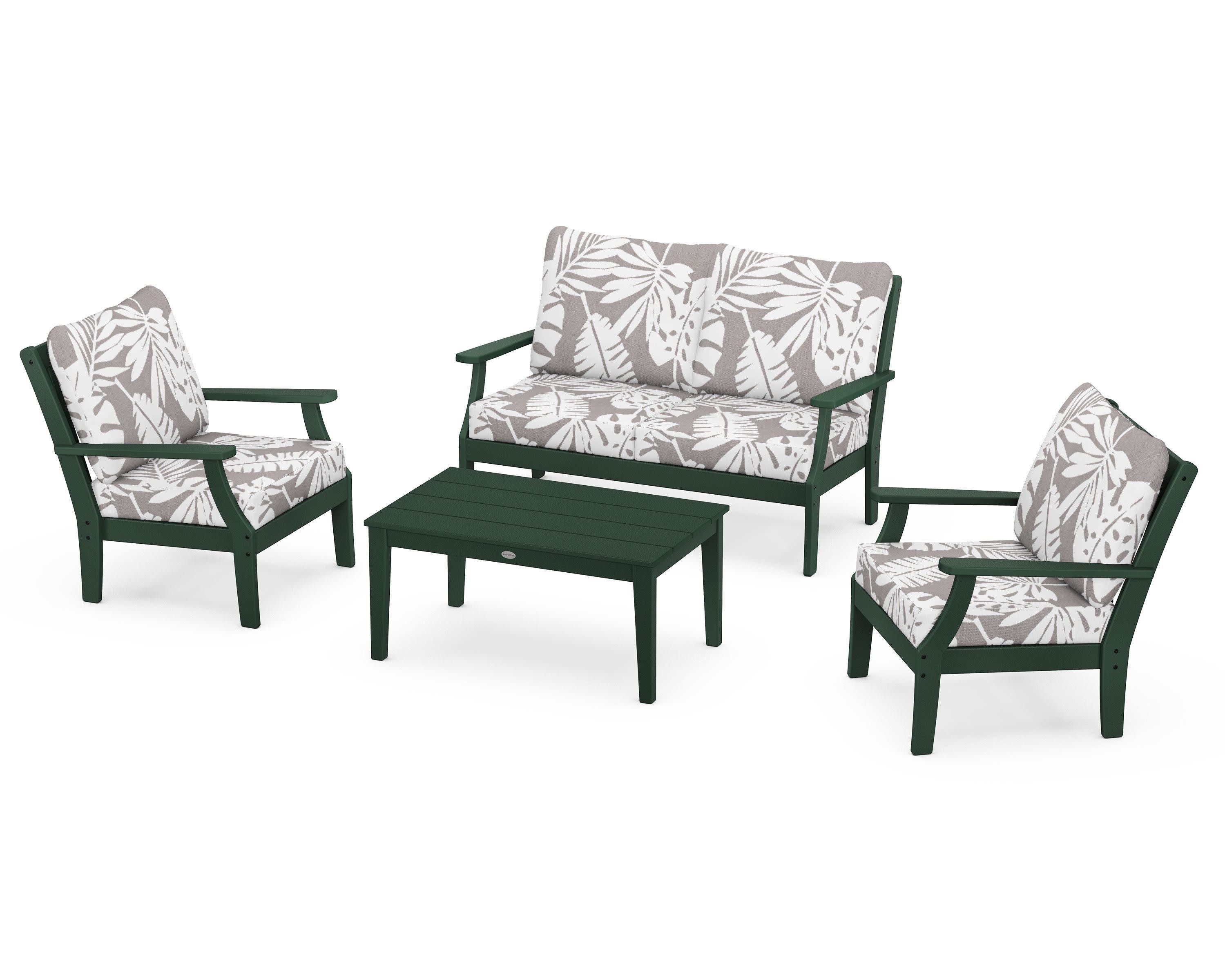 Braxton 4-Piece Deep Seating Chair Set in Green / Leaf Grey Mist