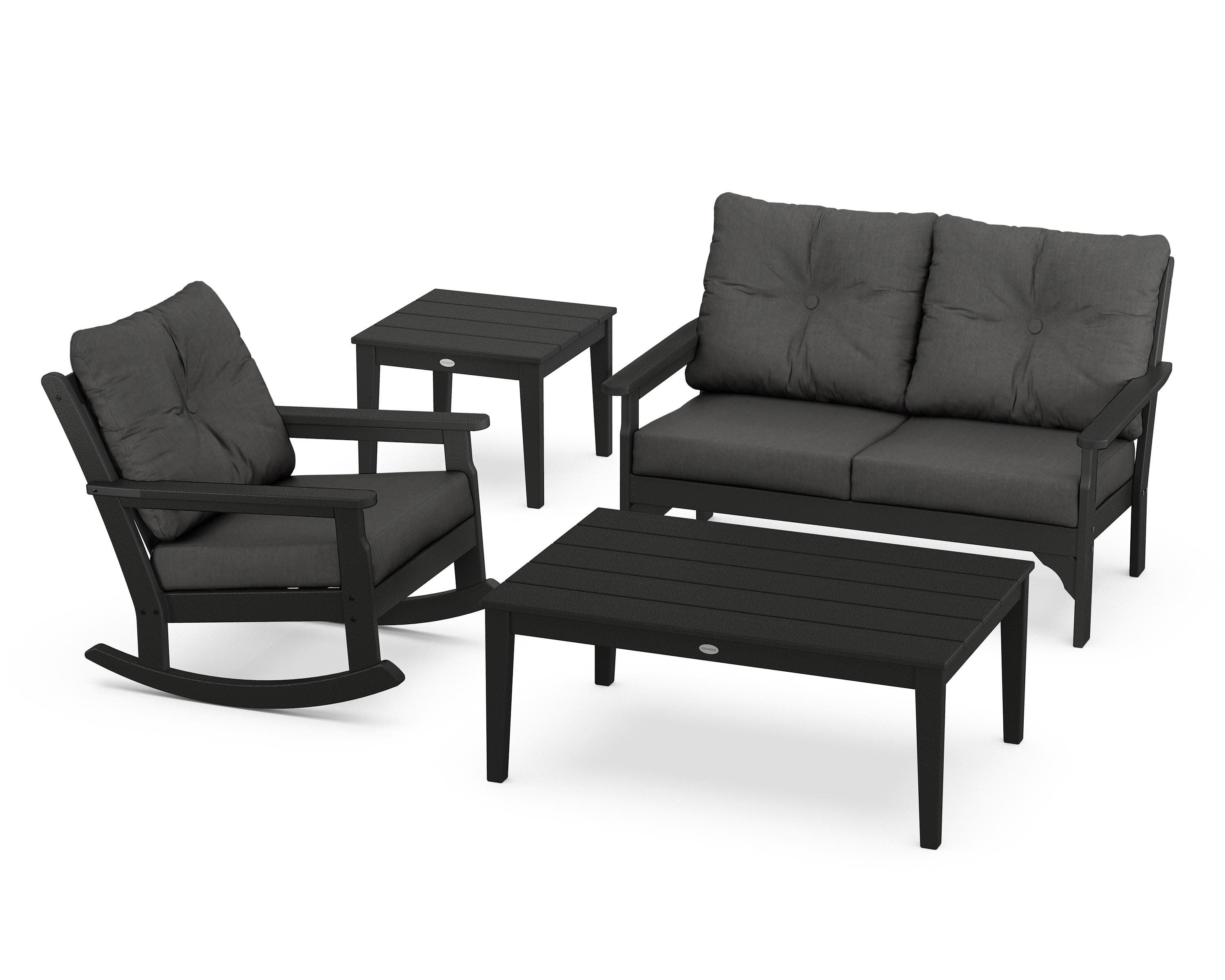 Vineyard 4-Piece Deep Seating Rocker Set in Black / Spectrum Carbon
