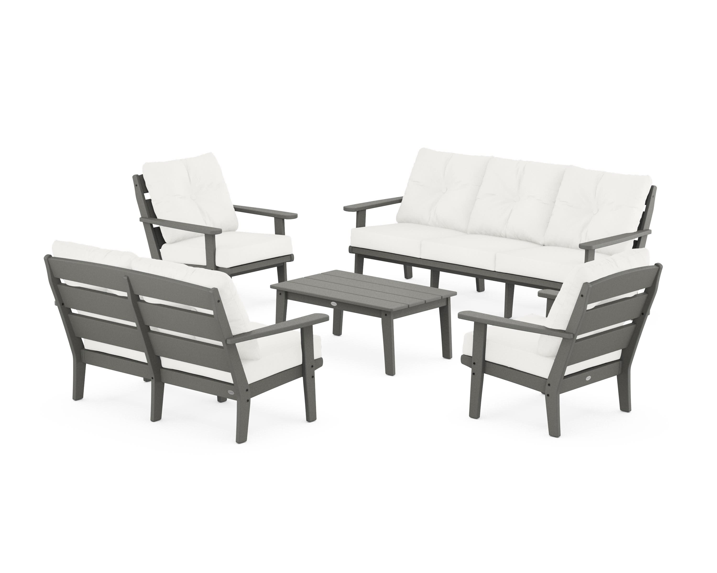Lakeside 5-Piece Lounge Sofa Set in Slate Grey / Natural Linen