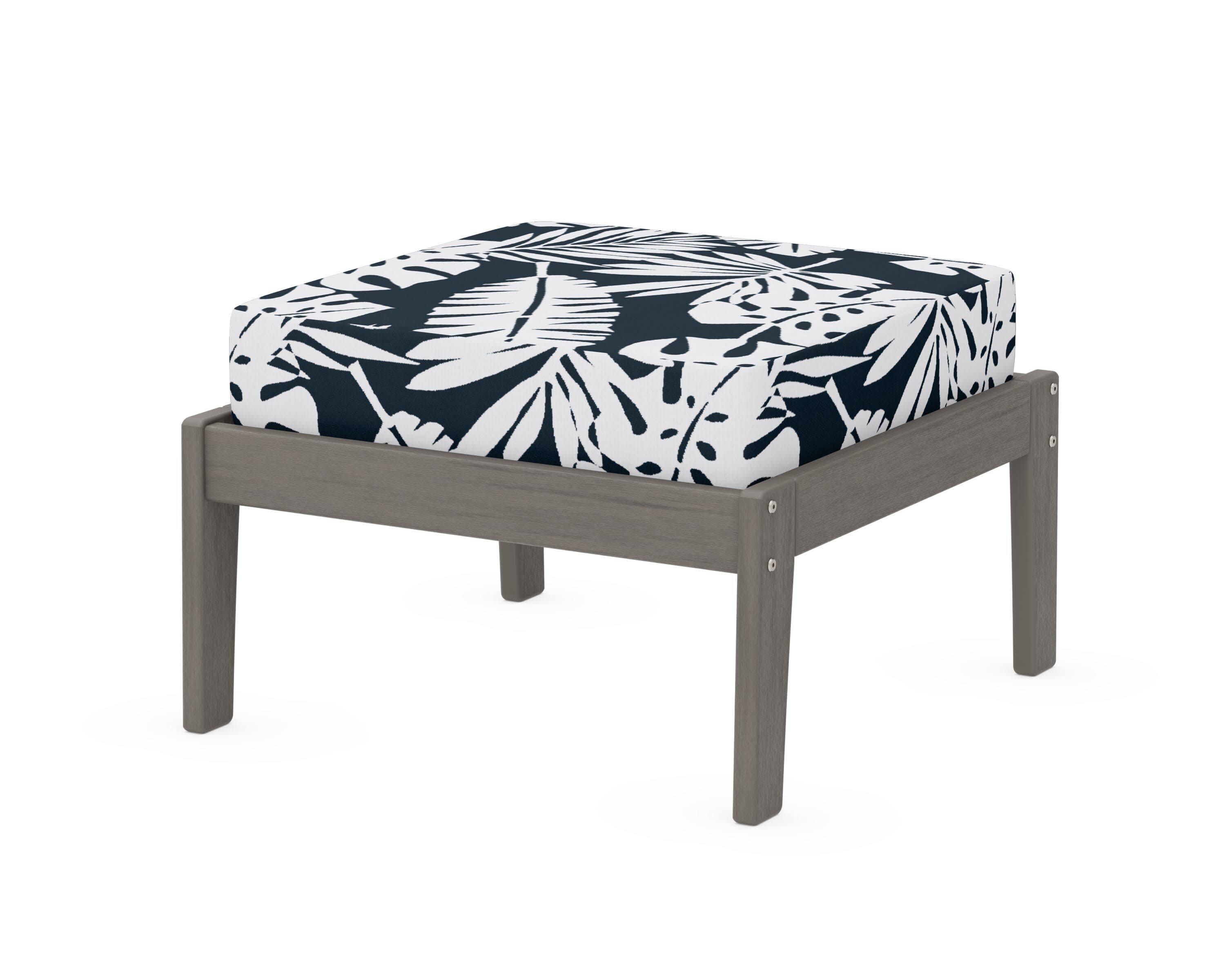 Deep Seating Ottoman in Driftwood / Leaf Marine Indigo