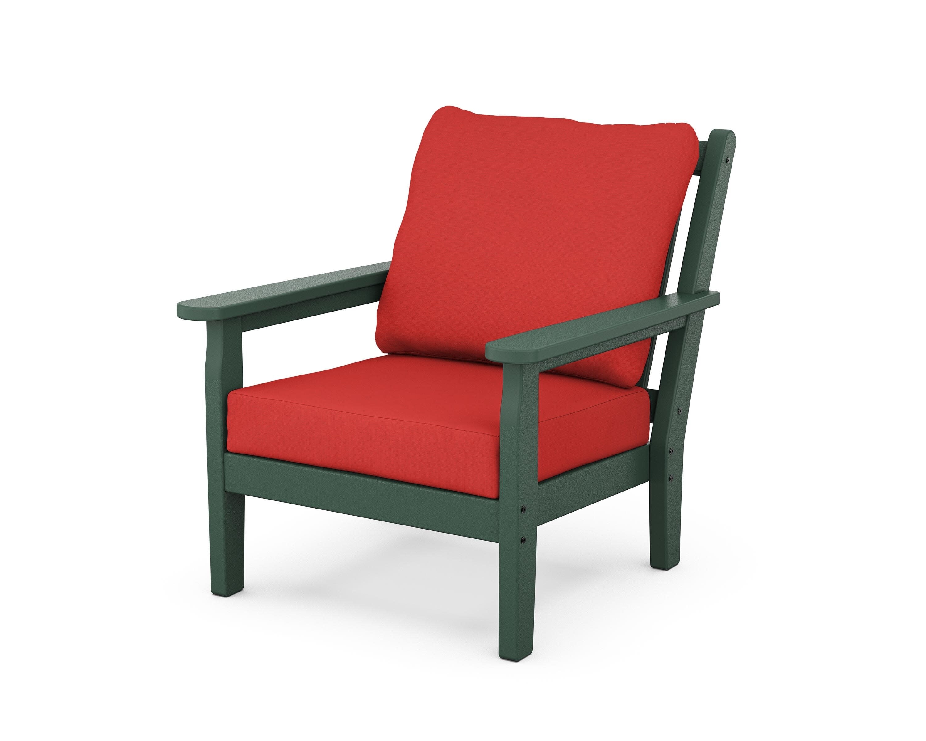 Chippendale Deep Seating Chair in Green / Crimson Linen