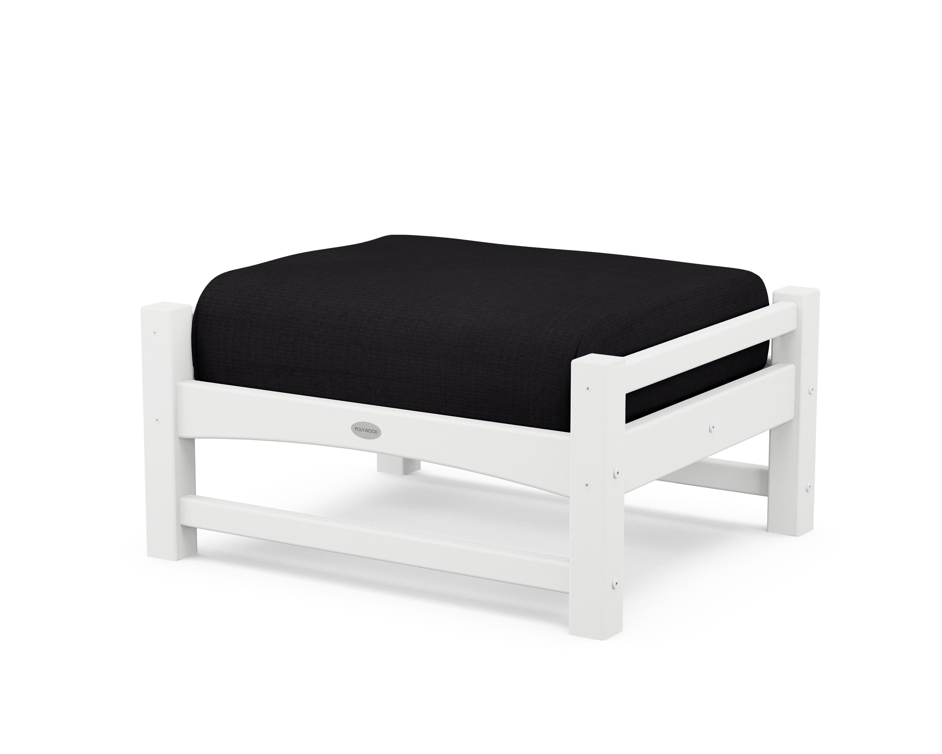 Club Ottoman in White / Midnight Linen