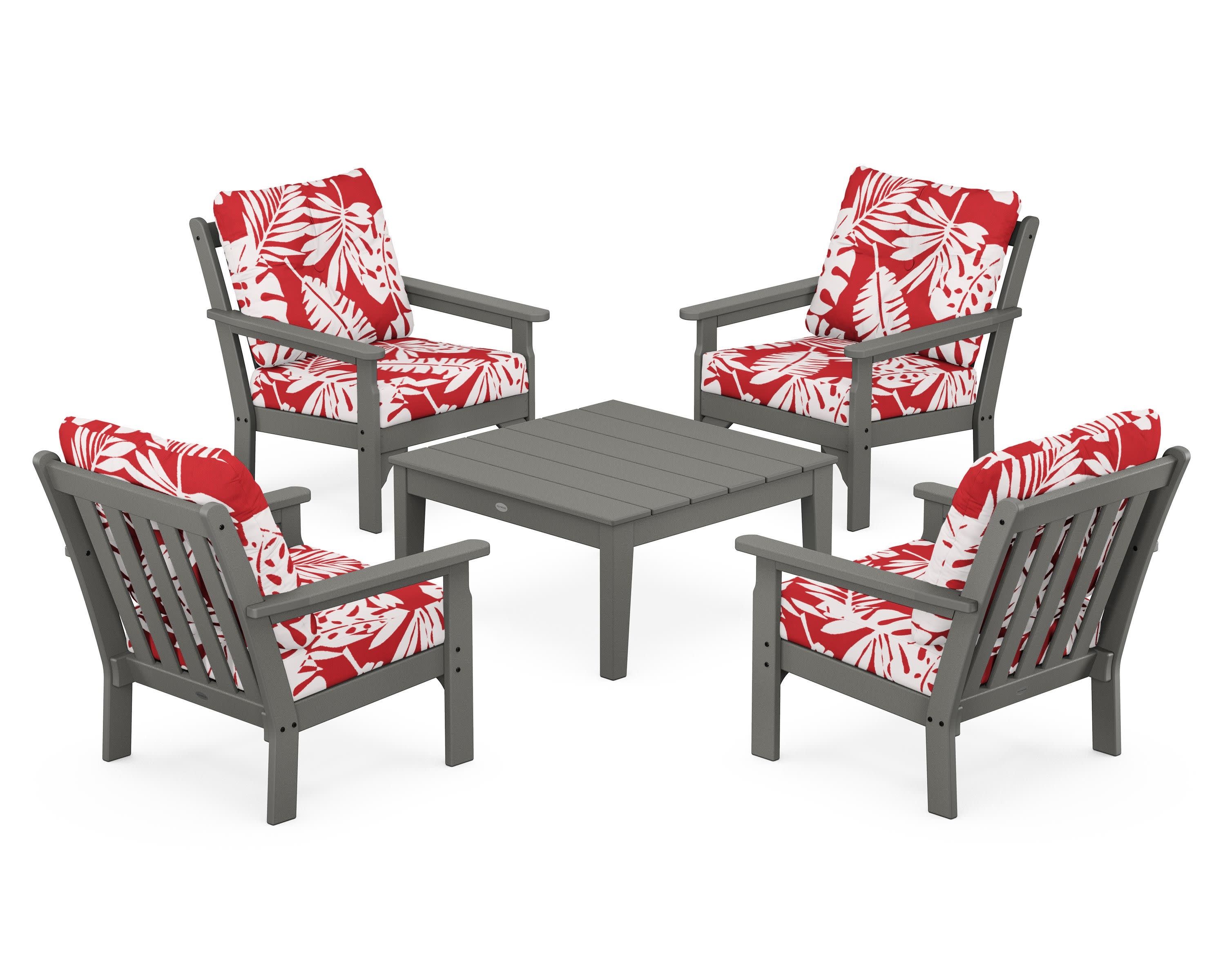 Vineyard 5-Piece Deep Seating Conversation Set in Slate Grey / Leaf Crimson