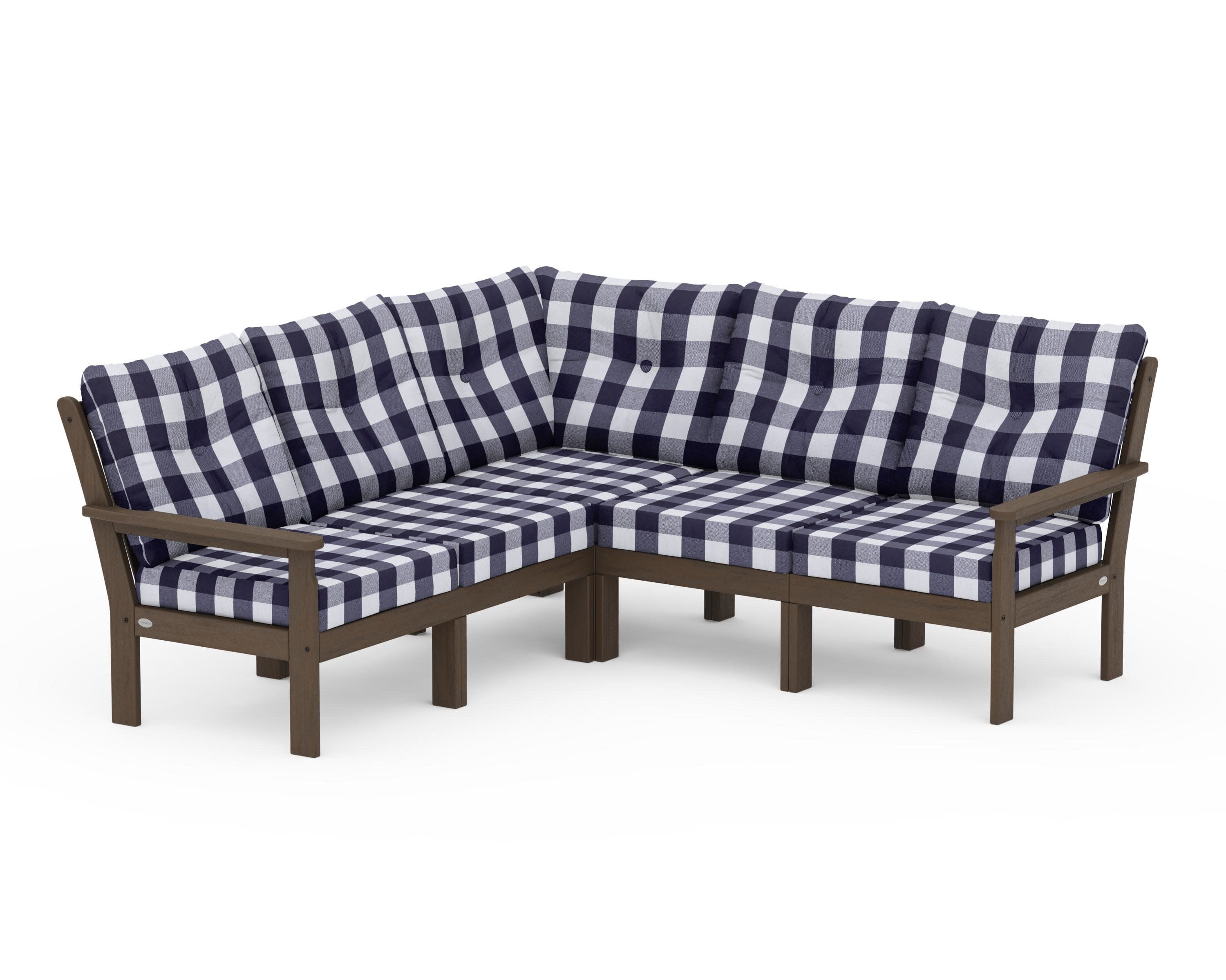 Vineyard 5-Piece Sectional in Kona / Buffalo Plaid Navy